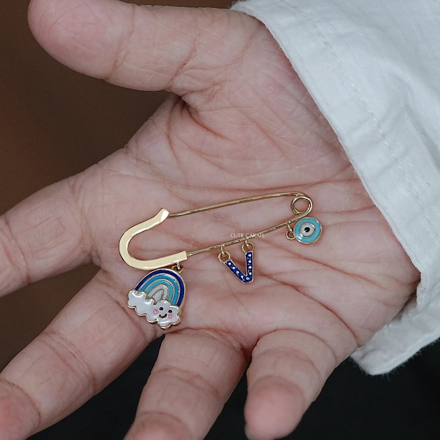 Blue Evil Eye Safety Pin With Loops