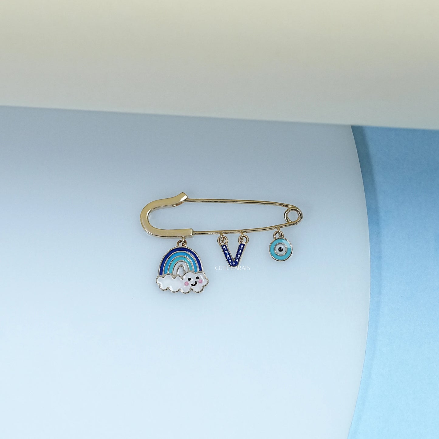 Blue Evil Eye Safety Pin With Loops
