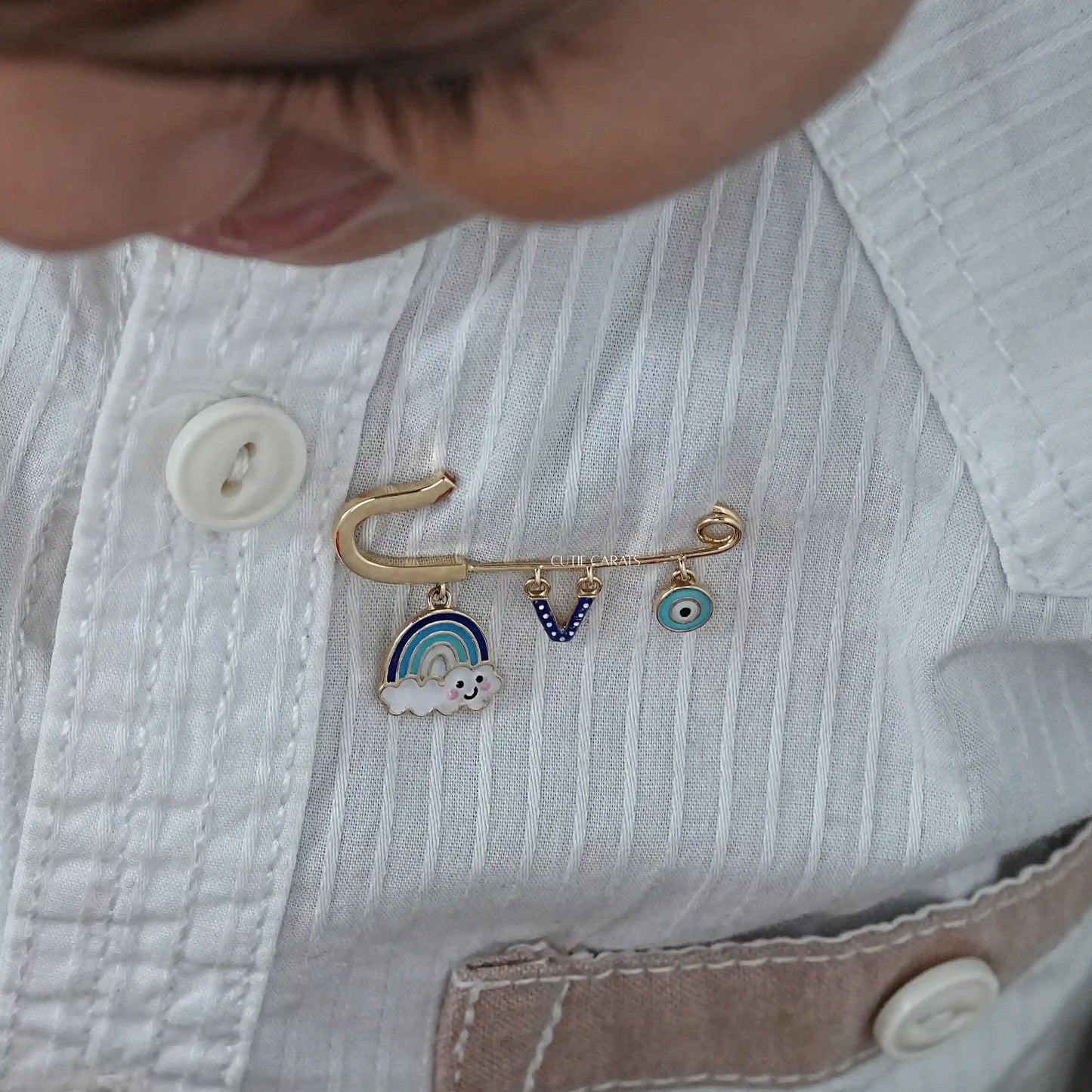 Blue Evil Eye Safety Pin With Loops