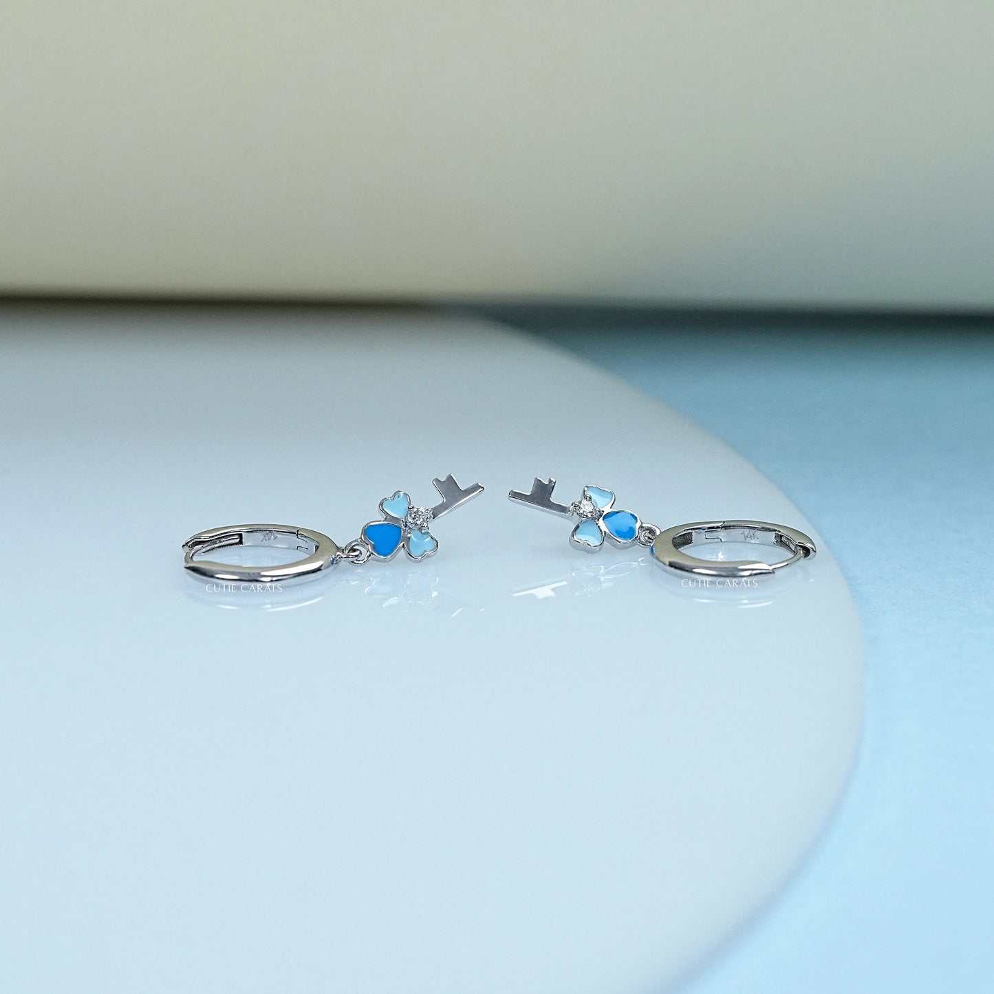 Charming Enamel Heart Shape Key Hoop Earrings
