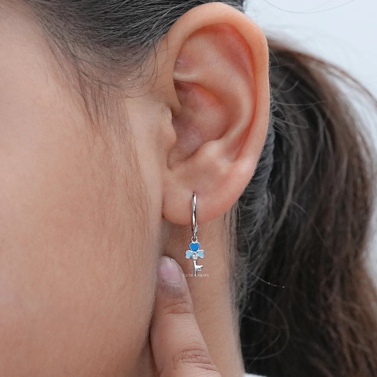 Charming Enamel Heart Shape Key Hoop Earrings