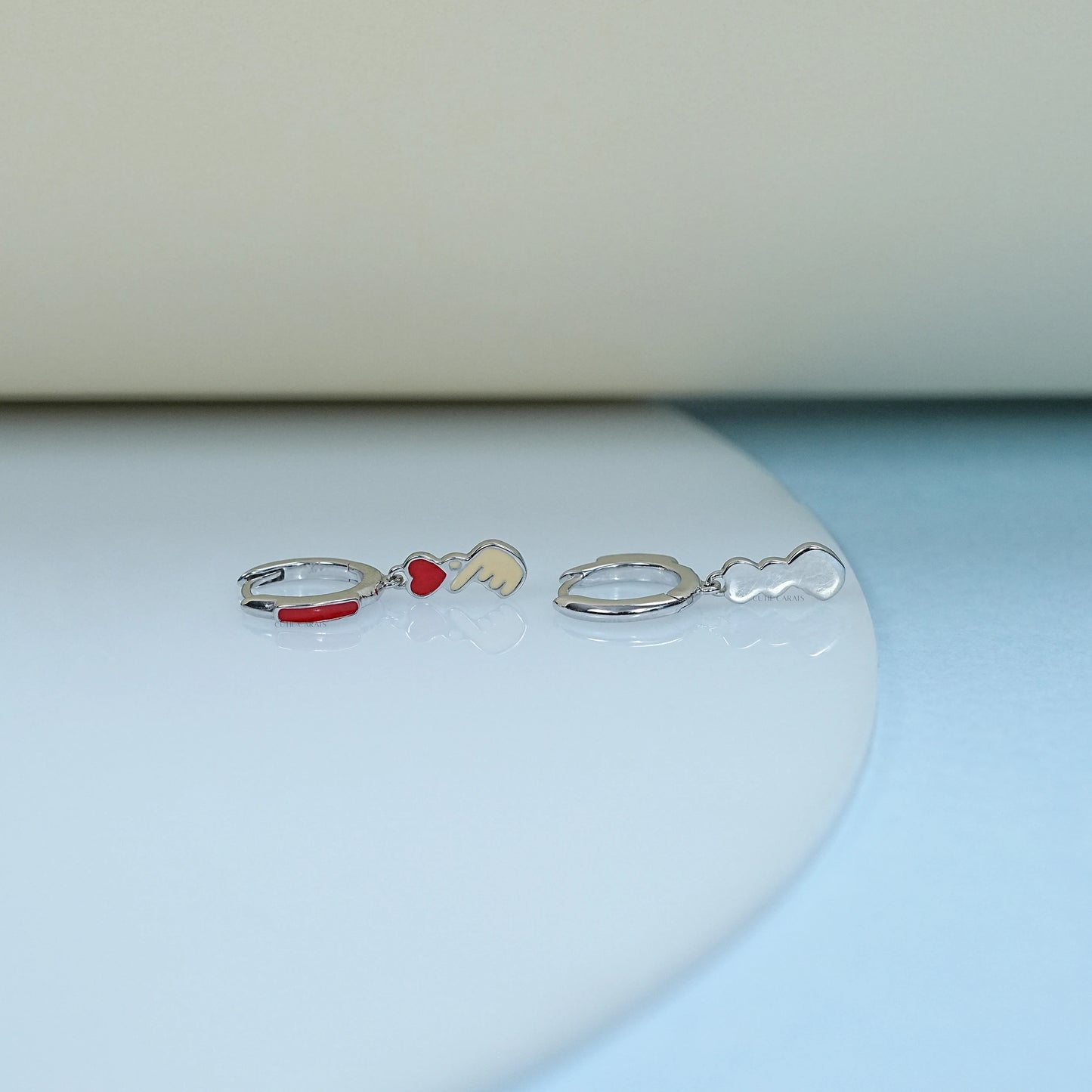 Red Enamel Korean Finger Heart Earrings