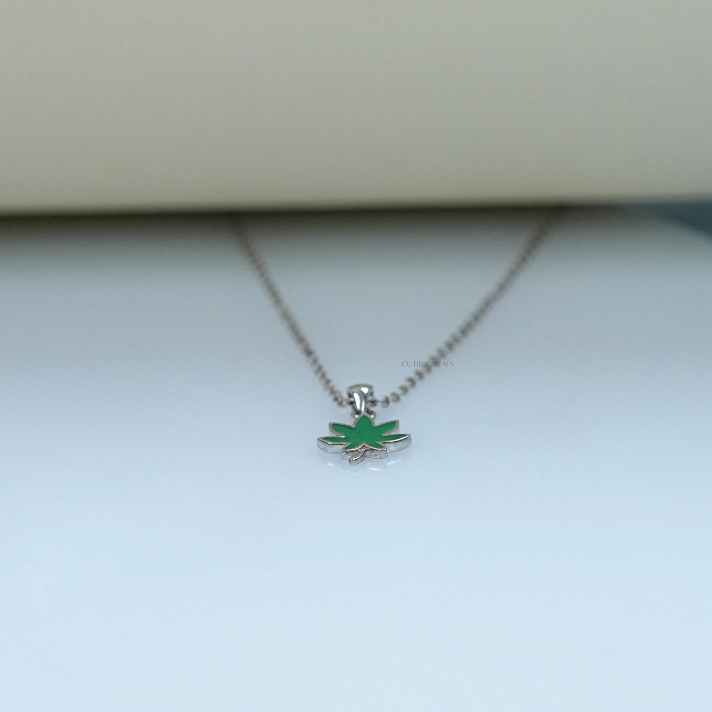 Green Enamel Delicate Pot Leaf Necklace