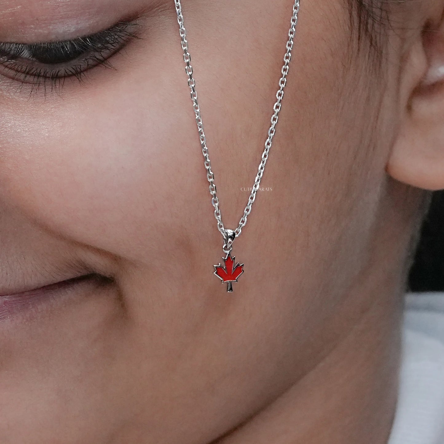 Red Enamel Maple Leaf Baby Pendant