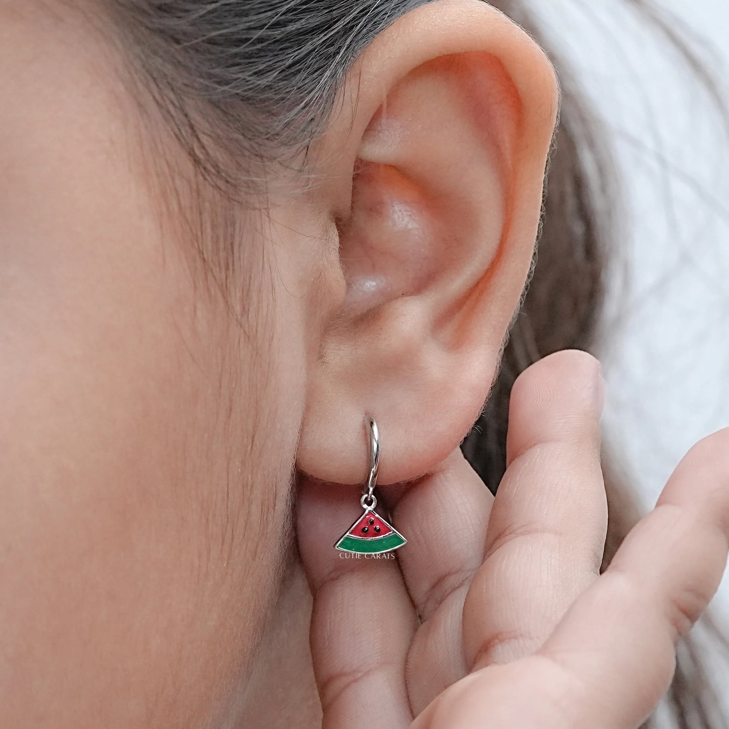 Watermelon Charm Huggie Hoop Earrings