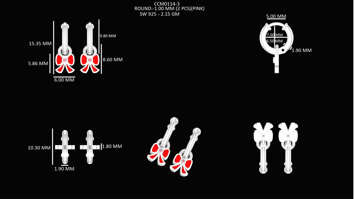 Red Enamel Bow Style Hoop Earrings