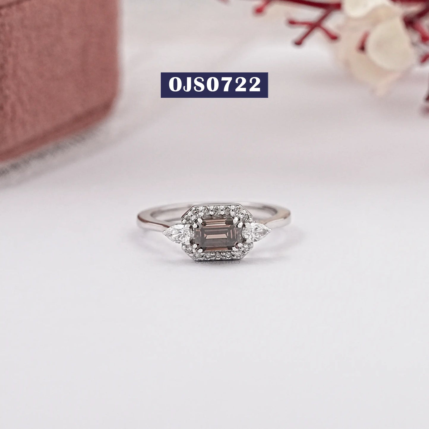 Chocolate Emerald Cut Halo Diamond Ring