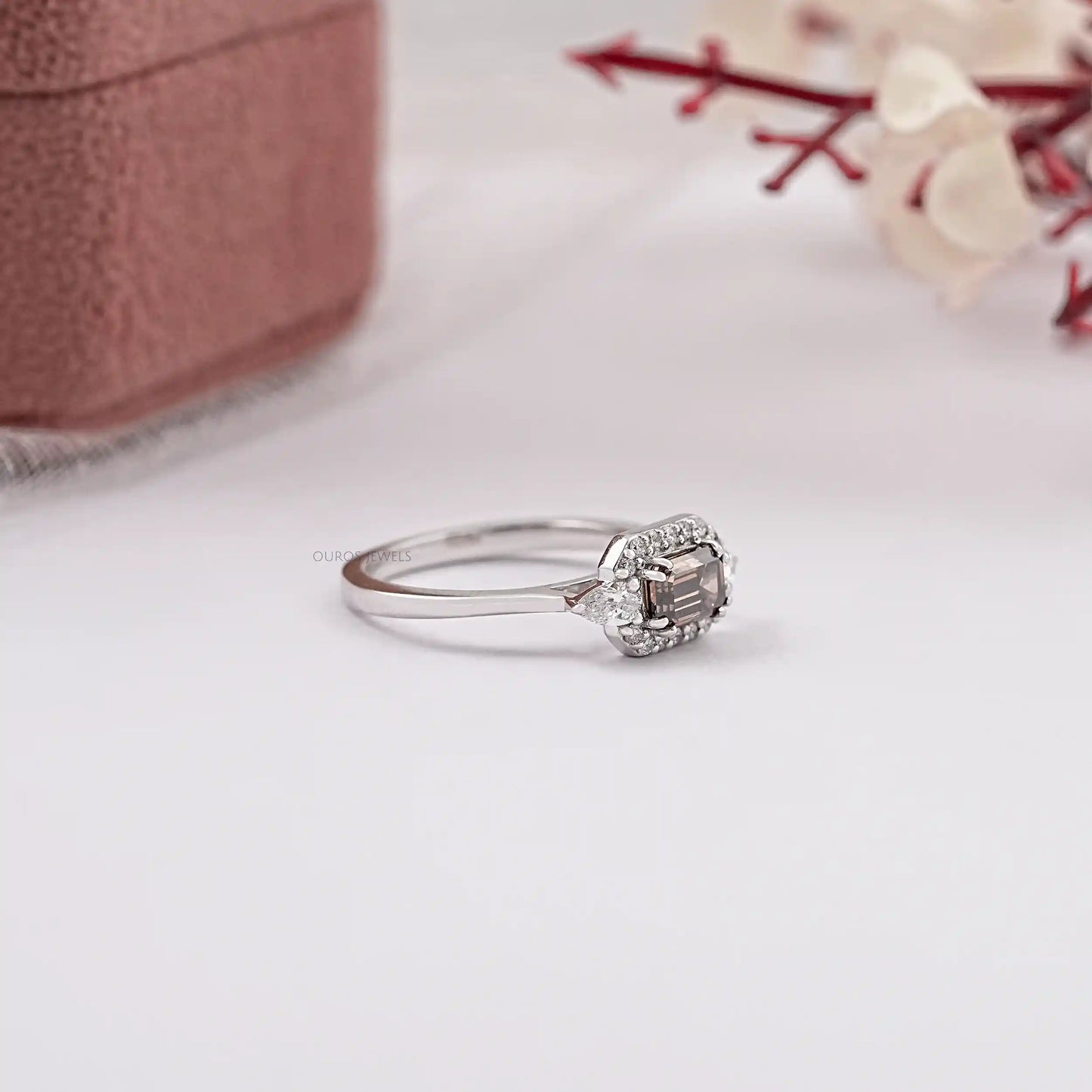 Chocolate Emerald Cut Halo Diamond Ring