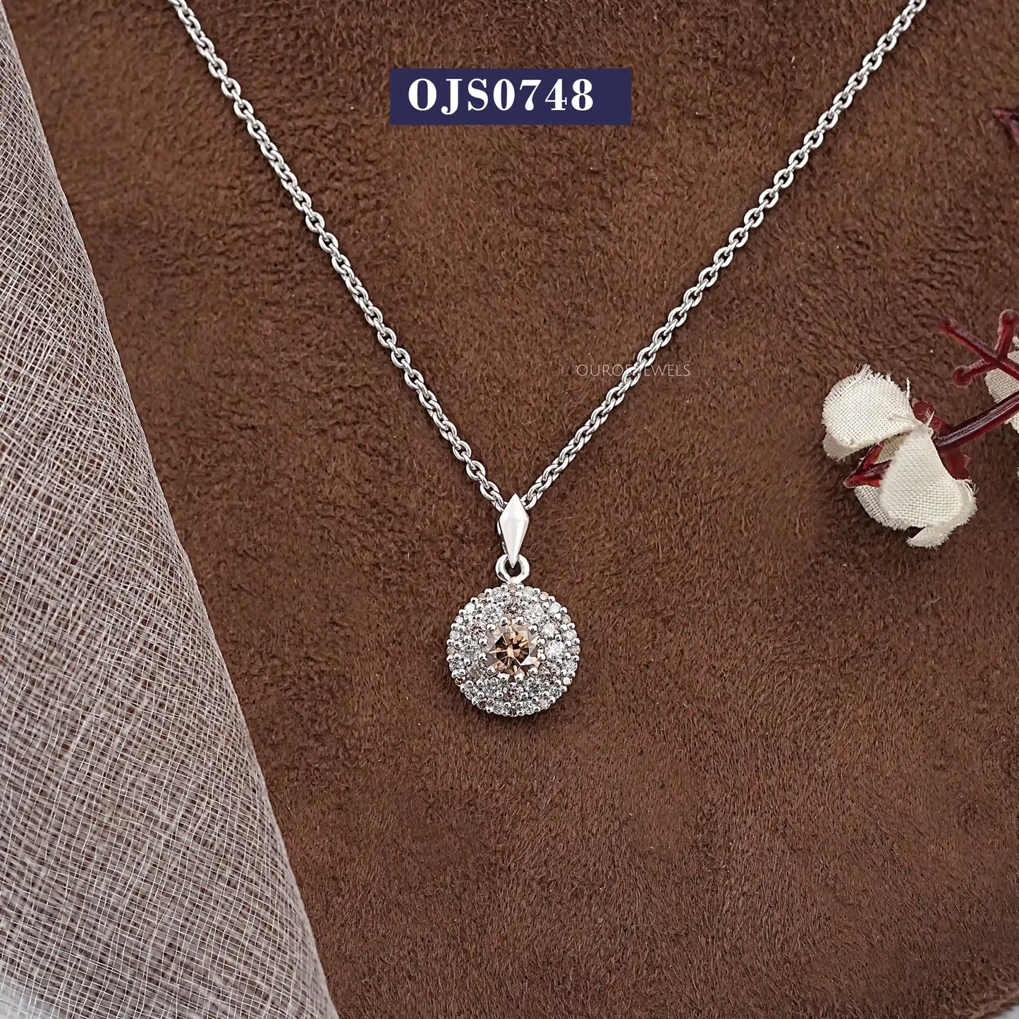 Chocolate Round Cut Halo Diamond Pendant