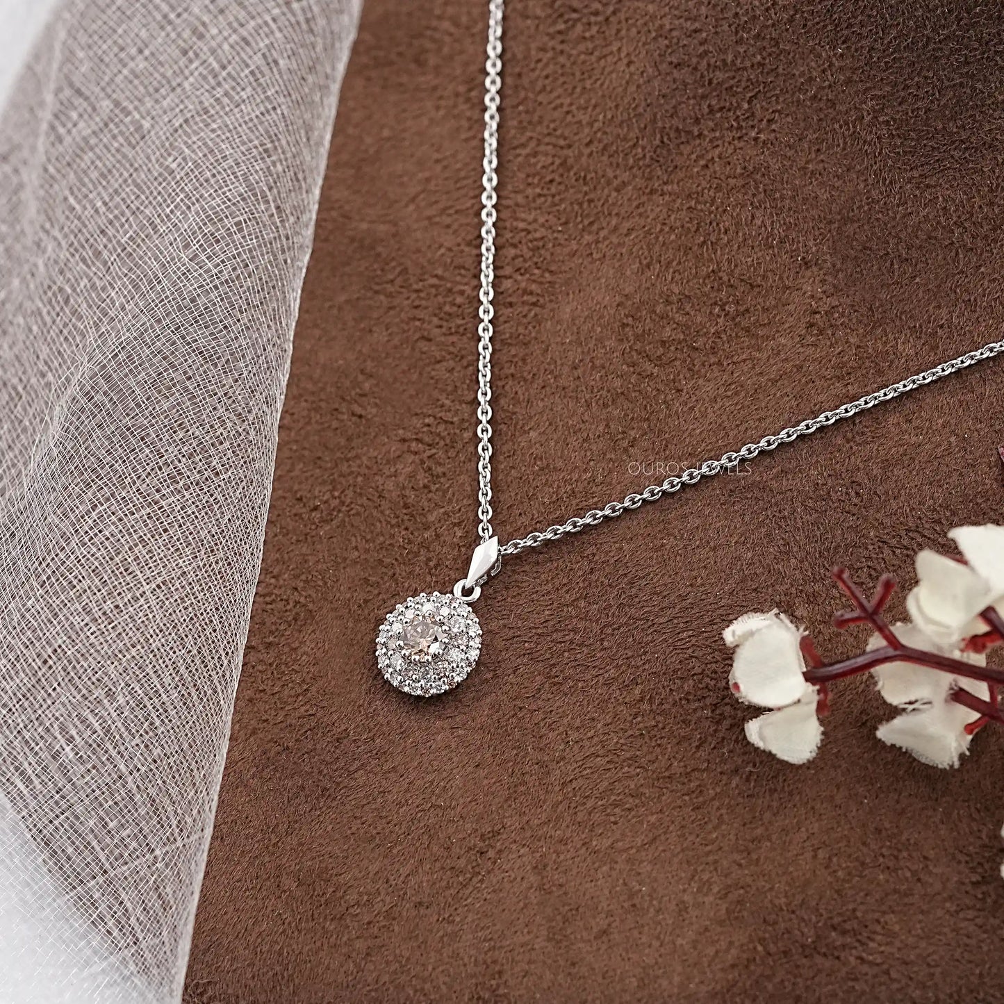 Chocolate Round Cut Halo Diamond Pendant