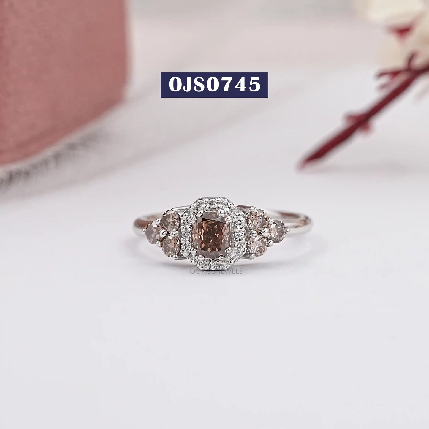 Cushion Cut Halo Chocolate Diamond Ring