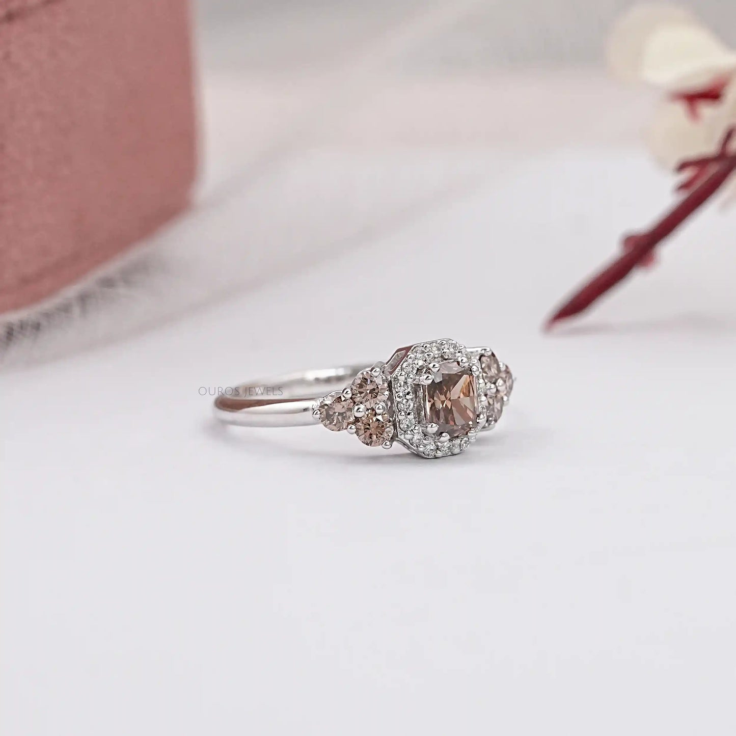 Cushion Cut Halo Chocolate Diamond Ring