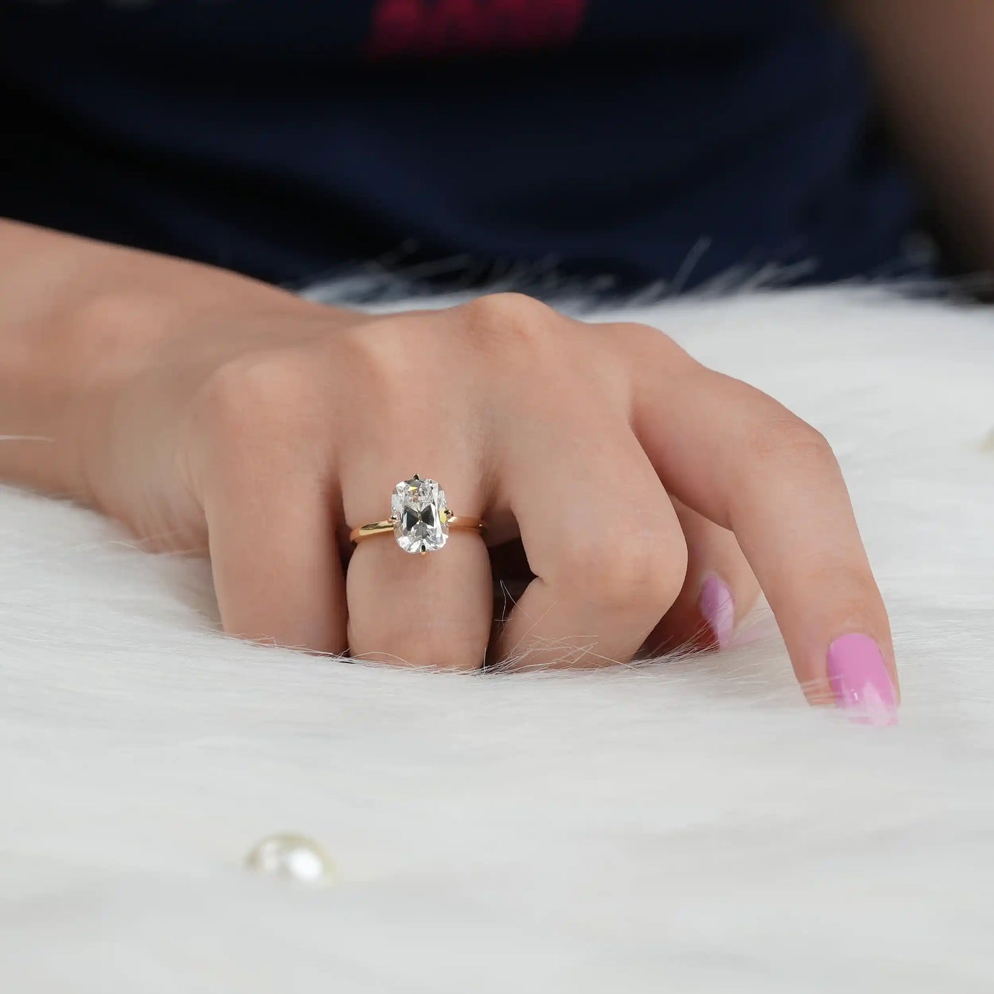 Elongated Old Mine Cushion Cut Solitaire Engagement Ring