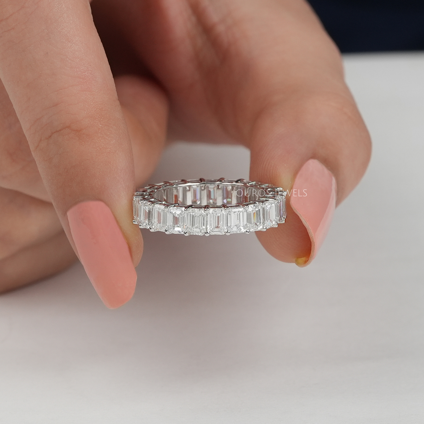 Emerald Cut Diamond Eternity Wedding Band