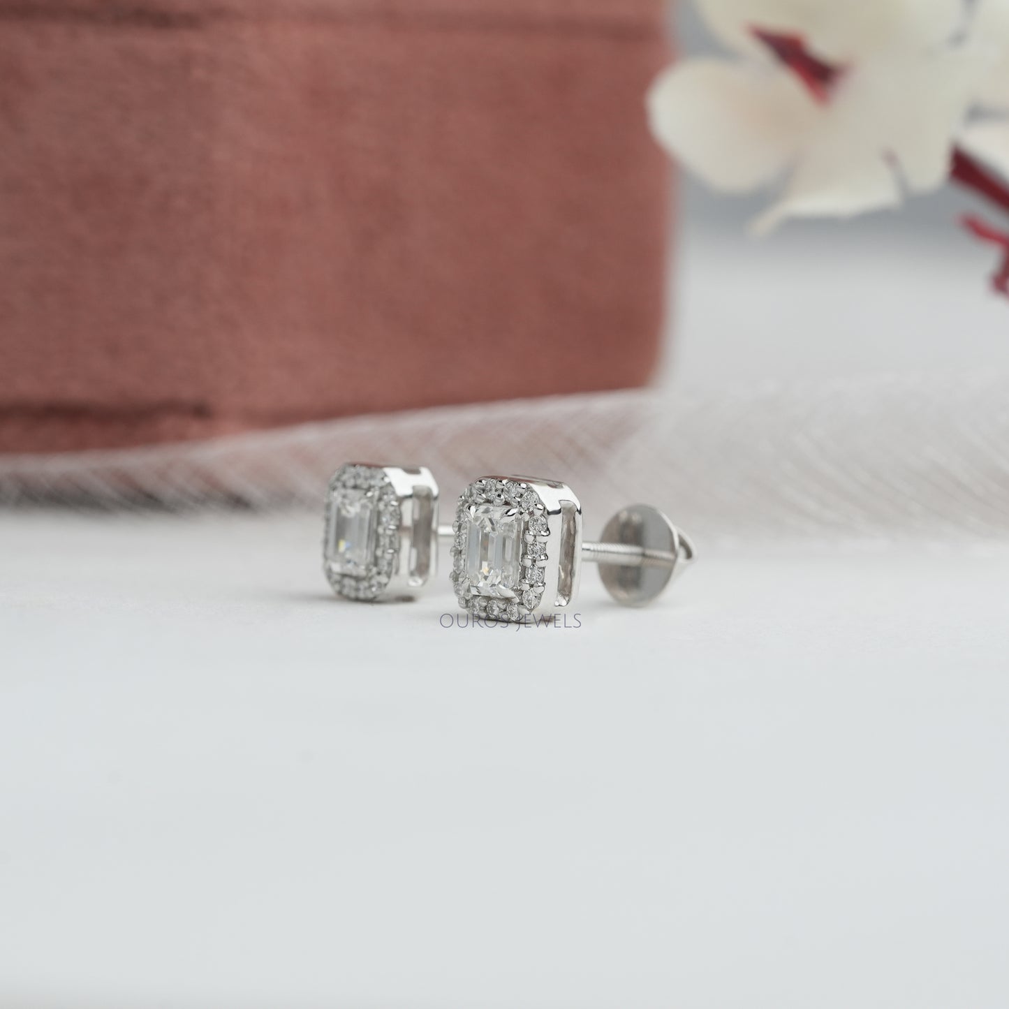 Emerald Diamond Halo Earrings