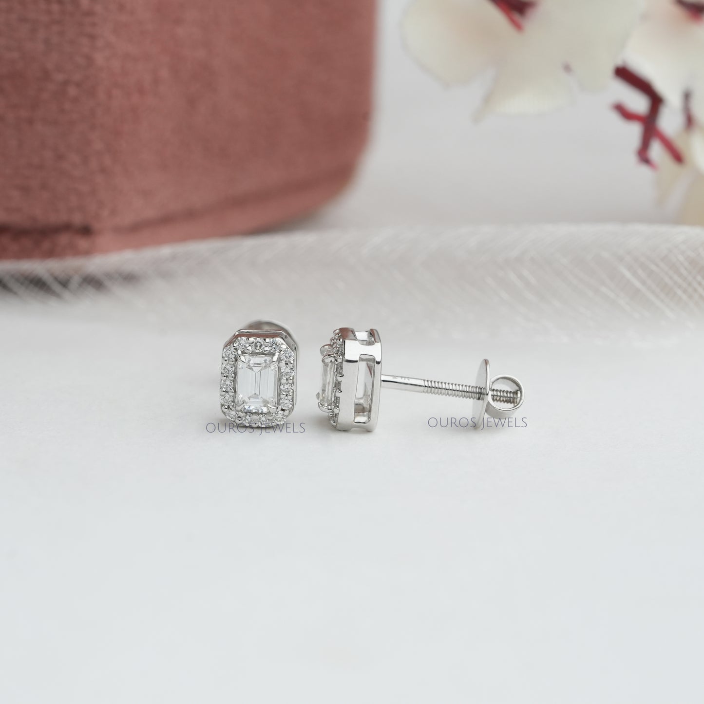 Emerald Diamond Halo Earrings