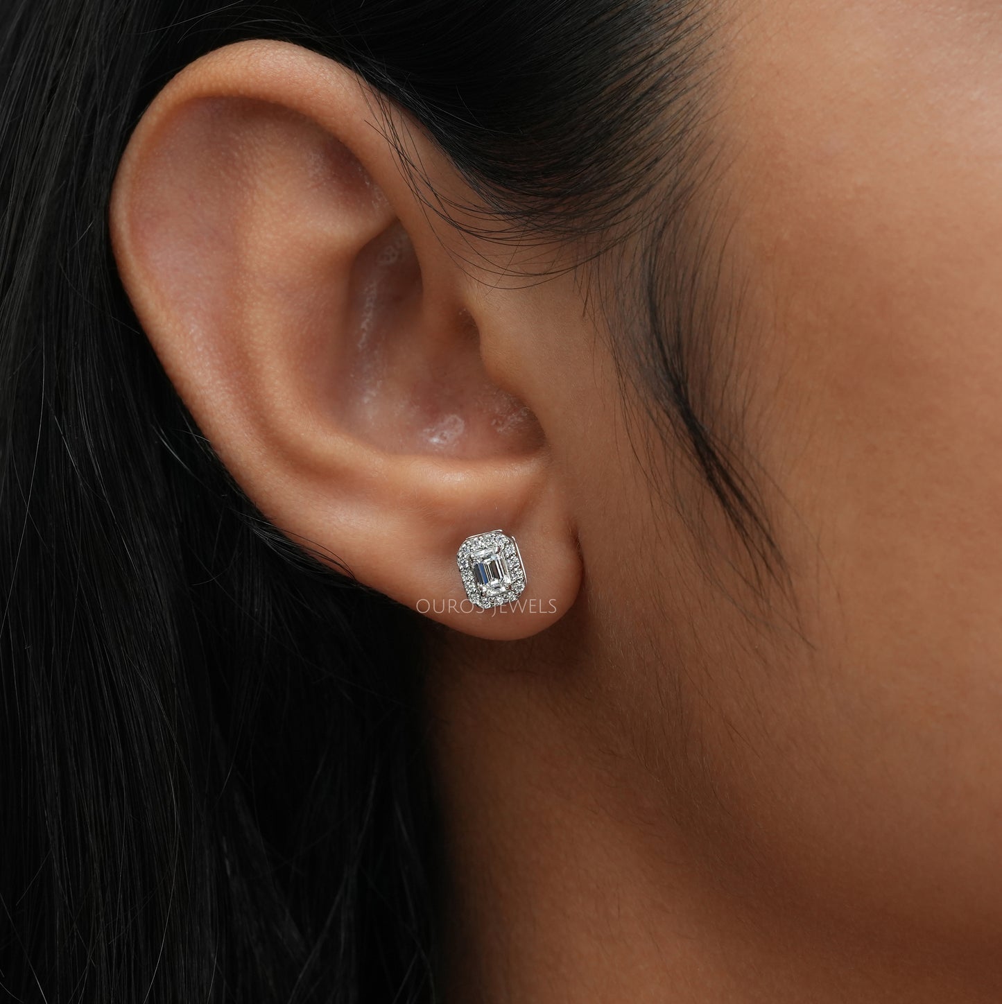 Emerald Diamond Halo Earrings