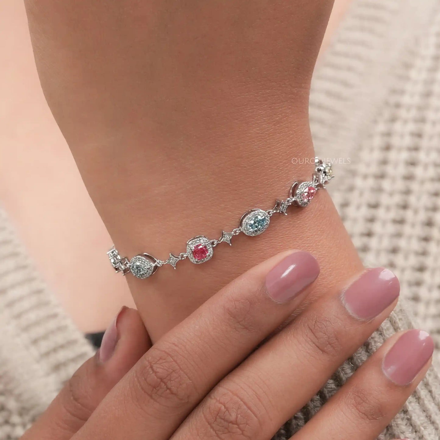 Fancy Color Lab Diamond Halo Bracelet