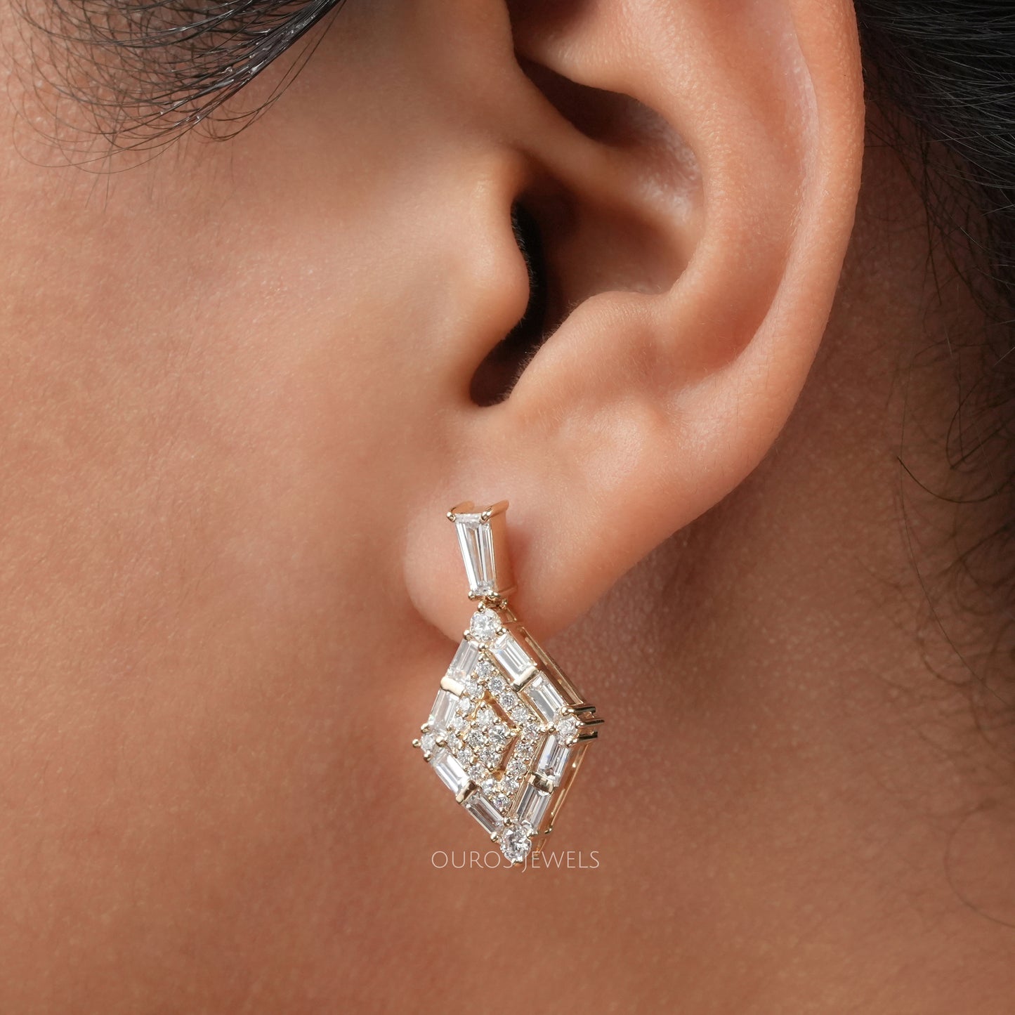 Baguette Cut Cluster Lab Diamond Drop Dangle Earring