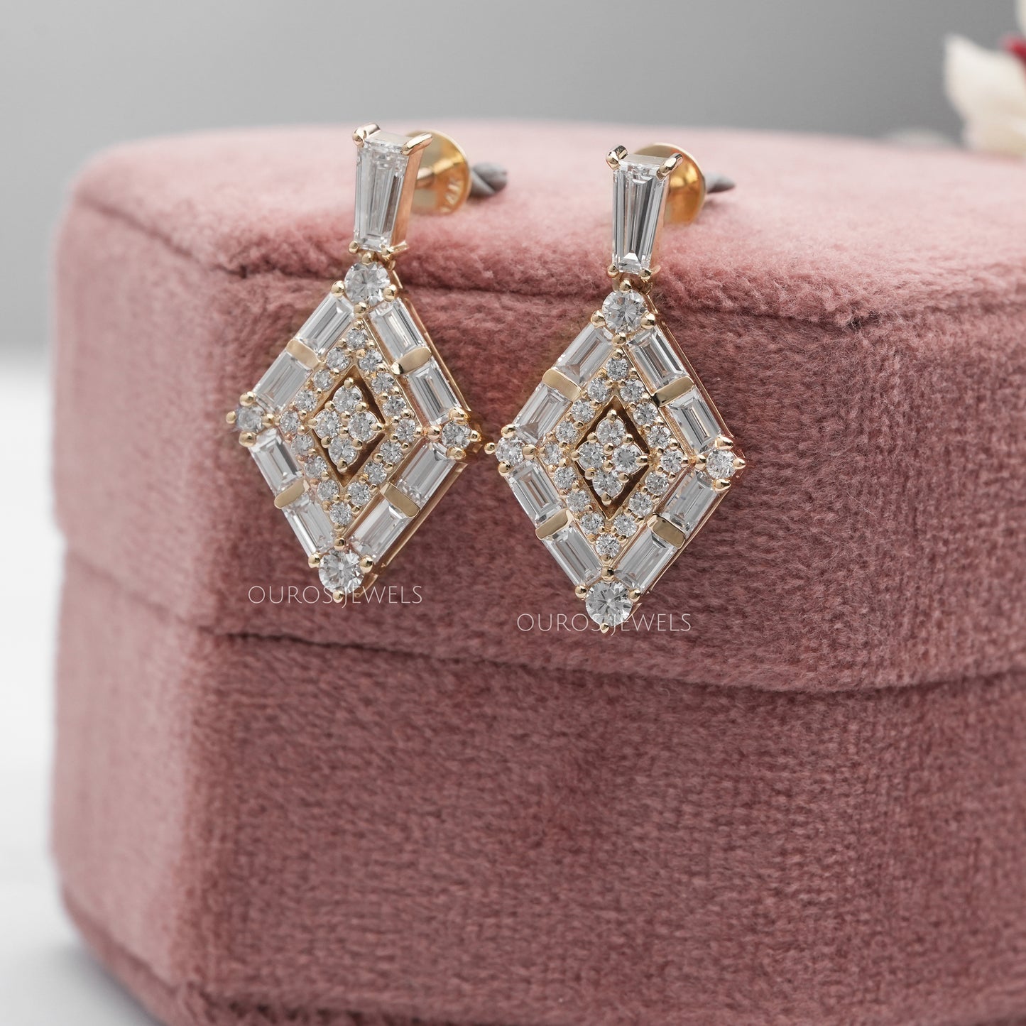 Baguette Cut Cluster Lab Diamond Drop Dangle Earring