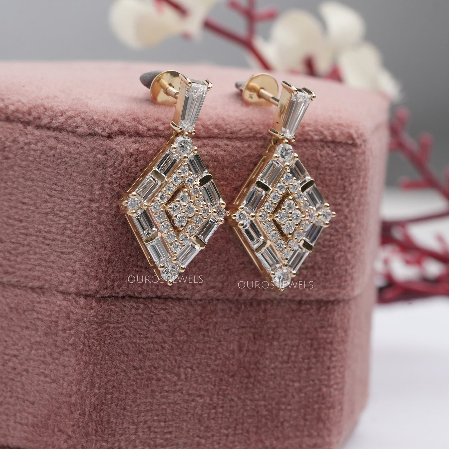Baguette Cut Cluster Lab Diamond Drop Dangle Earring