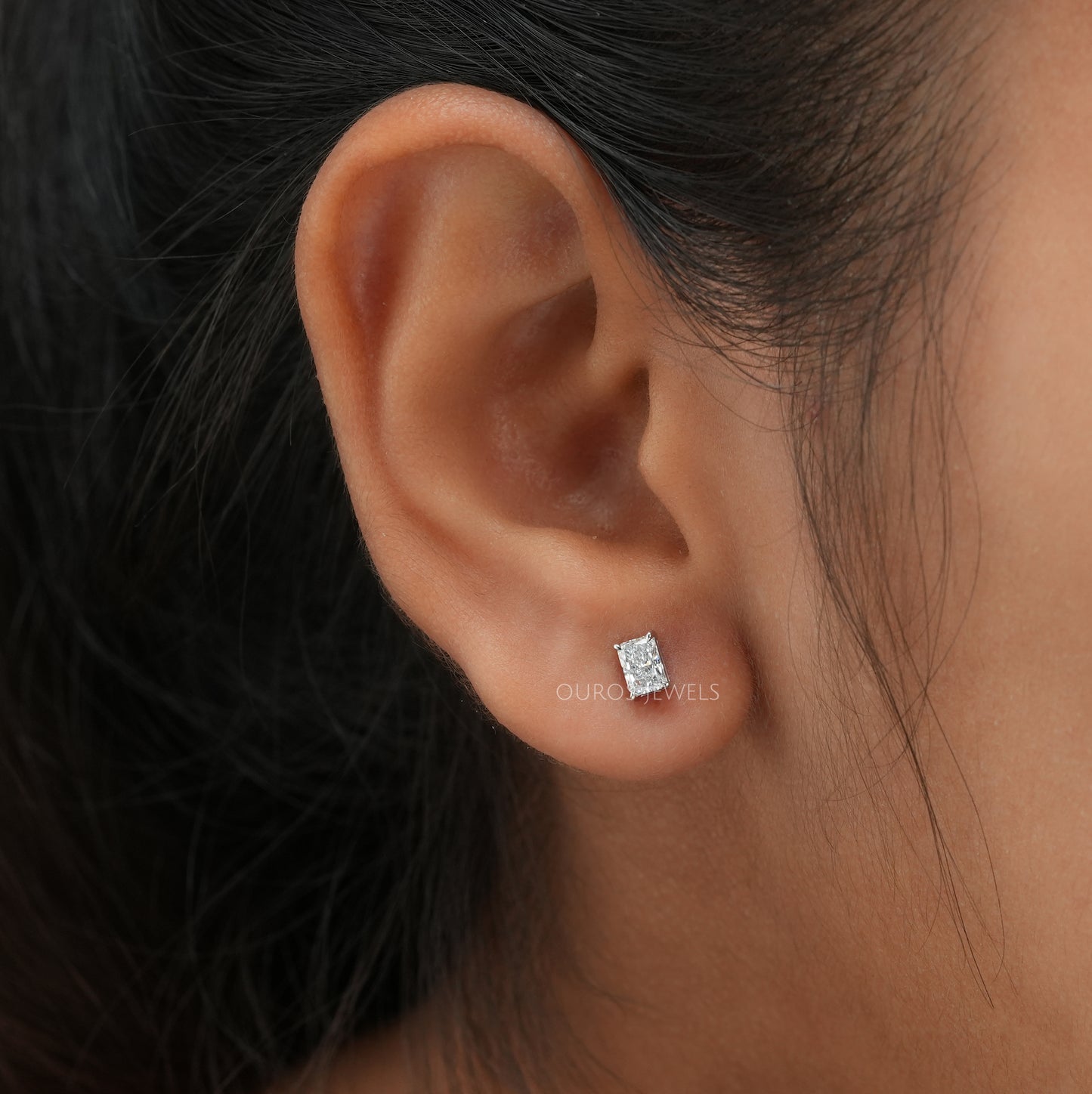 Radiant Cut Lab Diamond Stud