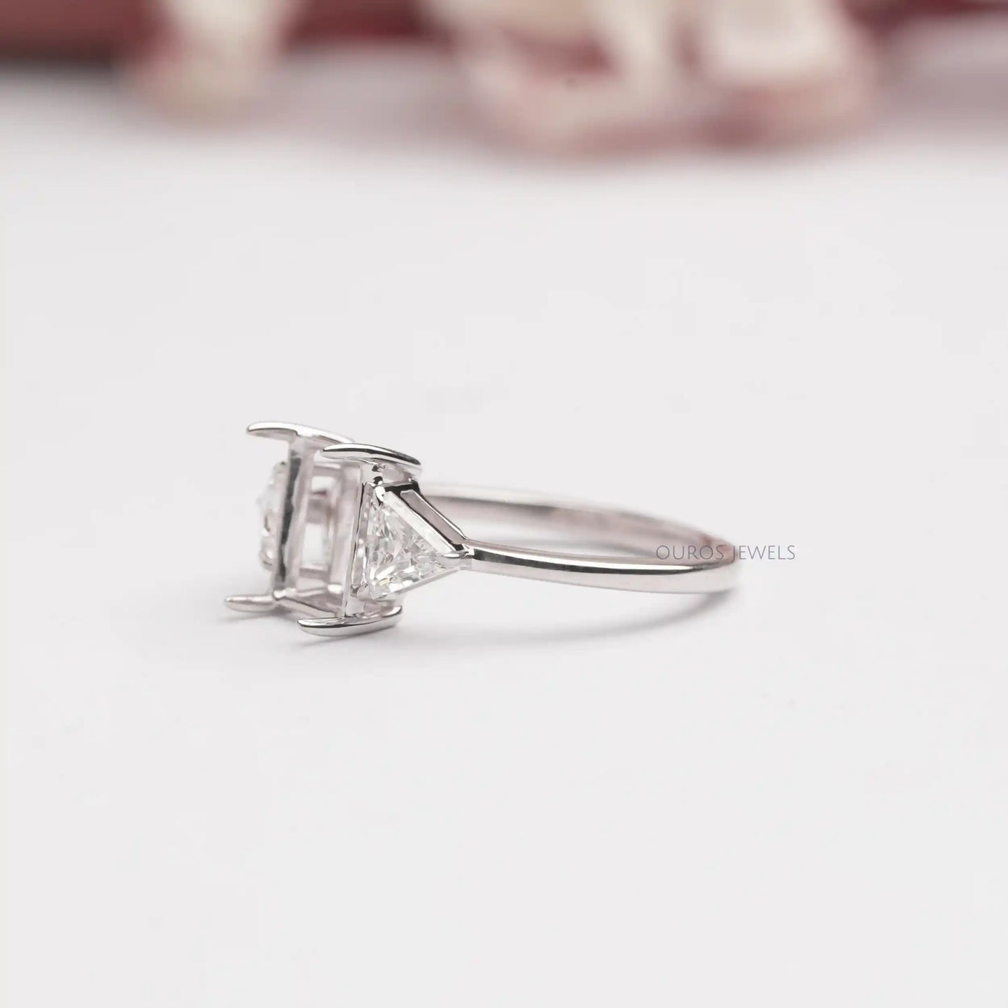 Three Stone  Step Cut Calf'Head   Lab Diamond  Ring