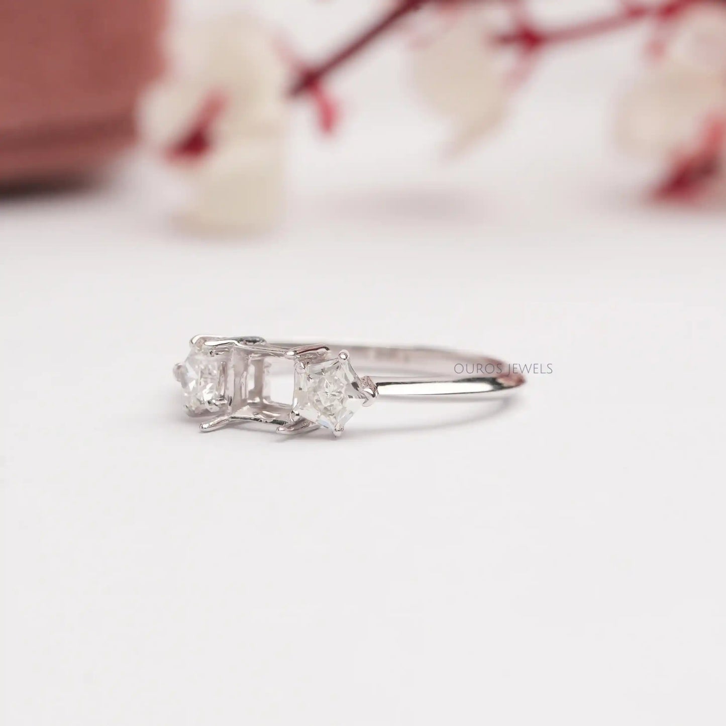 3 Stone Step Cut Pentagon Engagement Ring