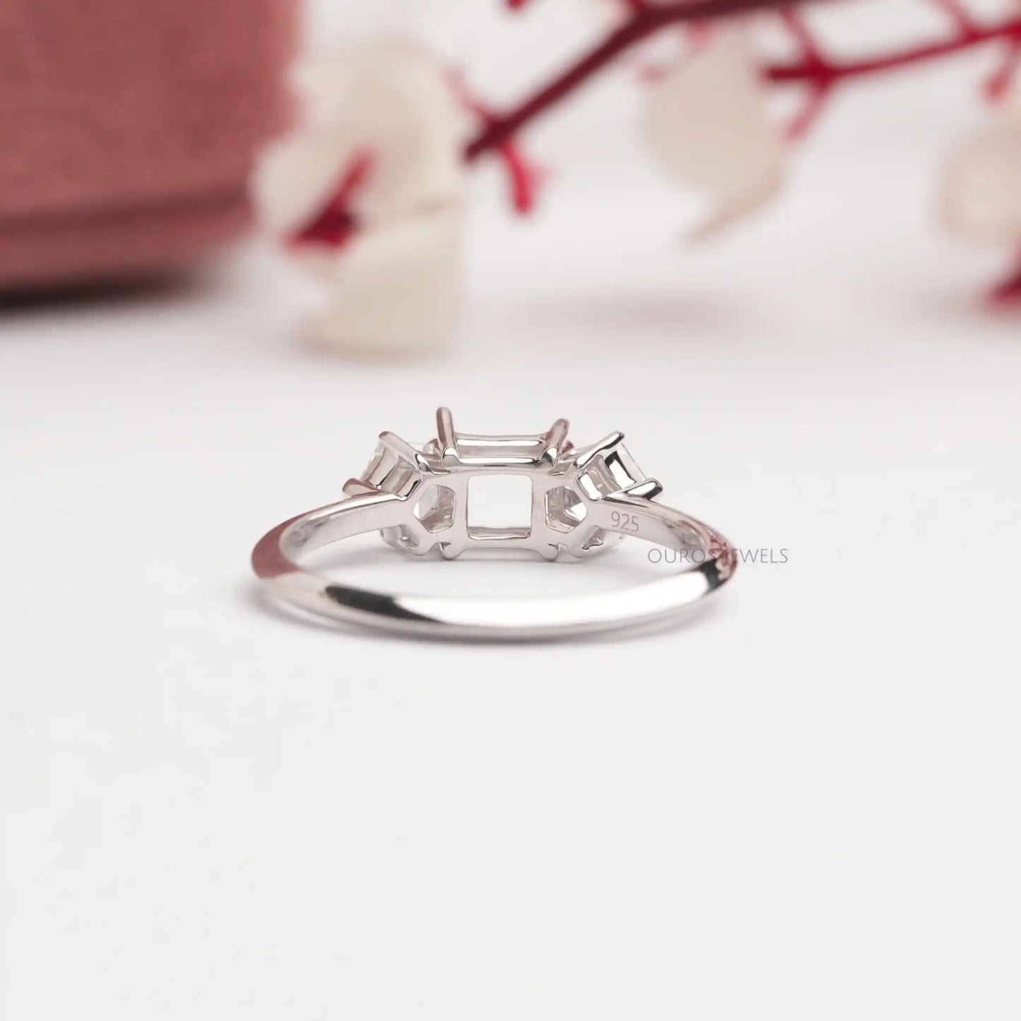 3 Stone Step Cut Pentagon Engagement Ring