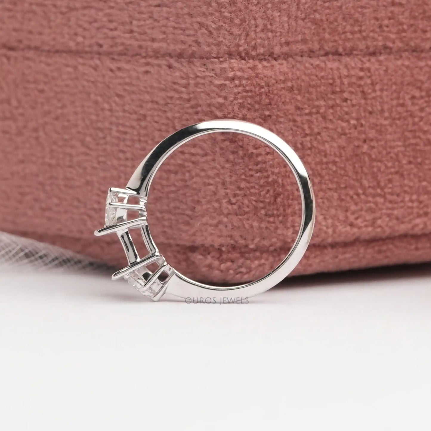 3 Stone Step Cut Pentagon Engagement Ring