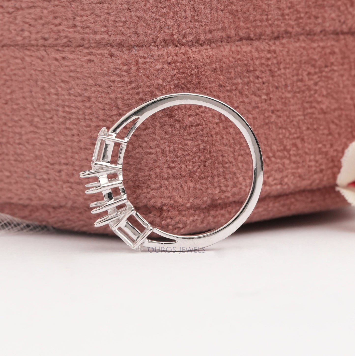 Elongated Hexagon Three Stone Mount  Ring