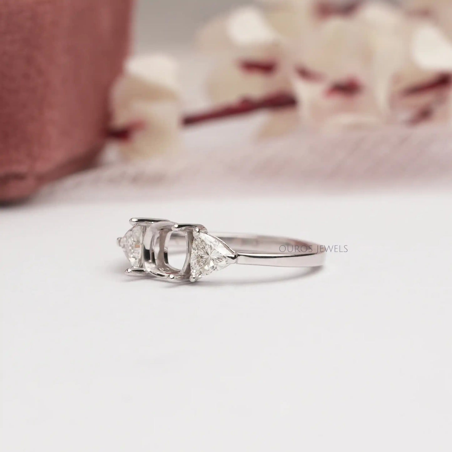 Trilliant Cut Lab Diamond Three Stone Semi Mount Ring