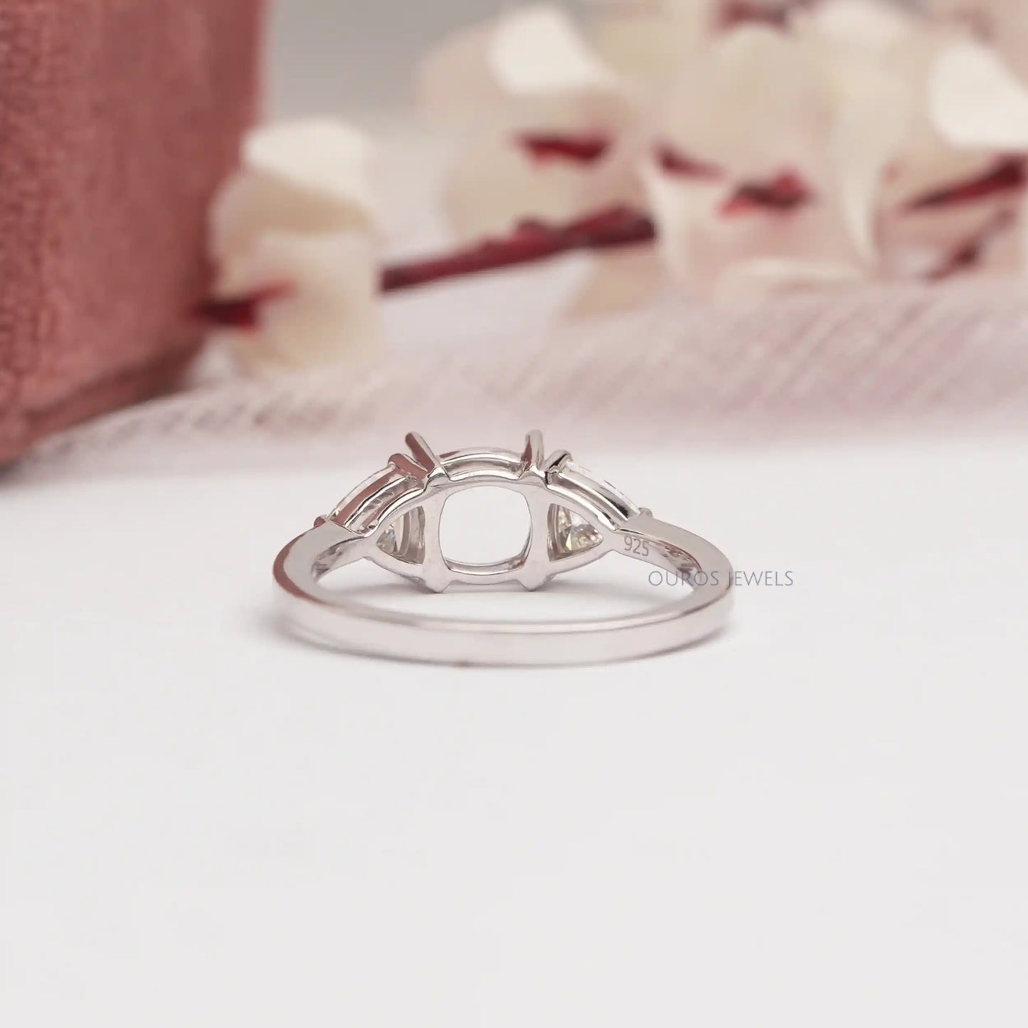 Trilliant Cut Lab Diamond Three Stone Semi Mount Ring
