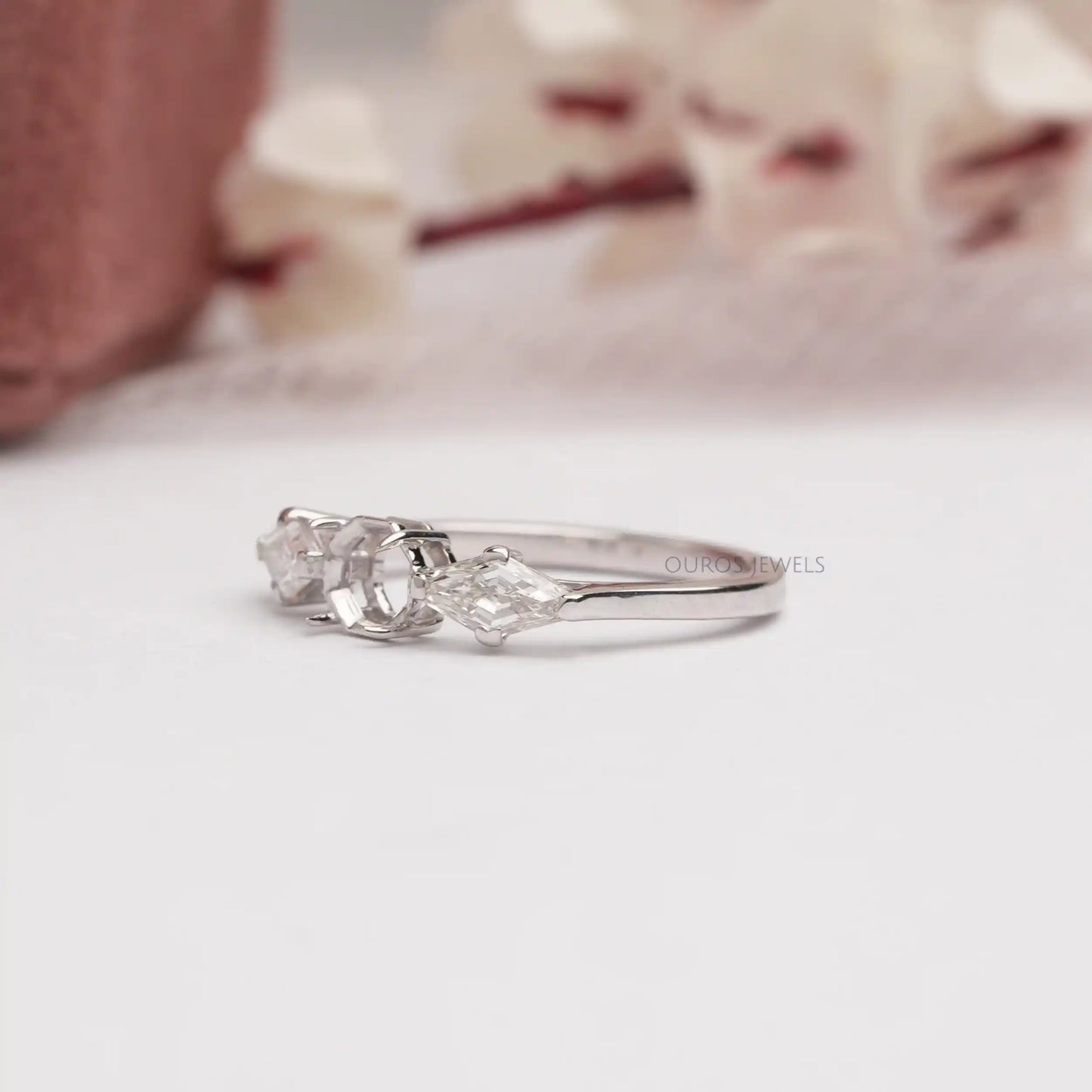 Elongated Shield Cut Three Stone Ring