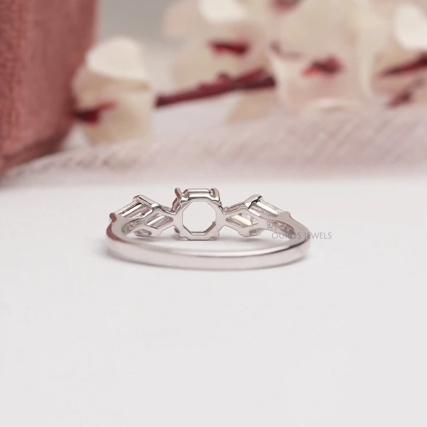 Elongated Shield Cut Three Stone Ring