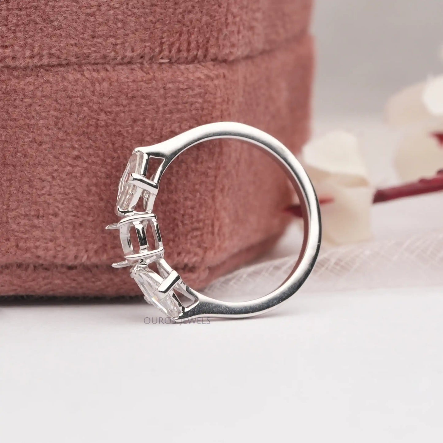 Elongated Shield Cut Three Stone Ring