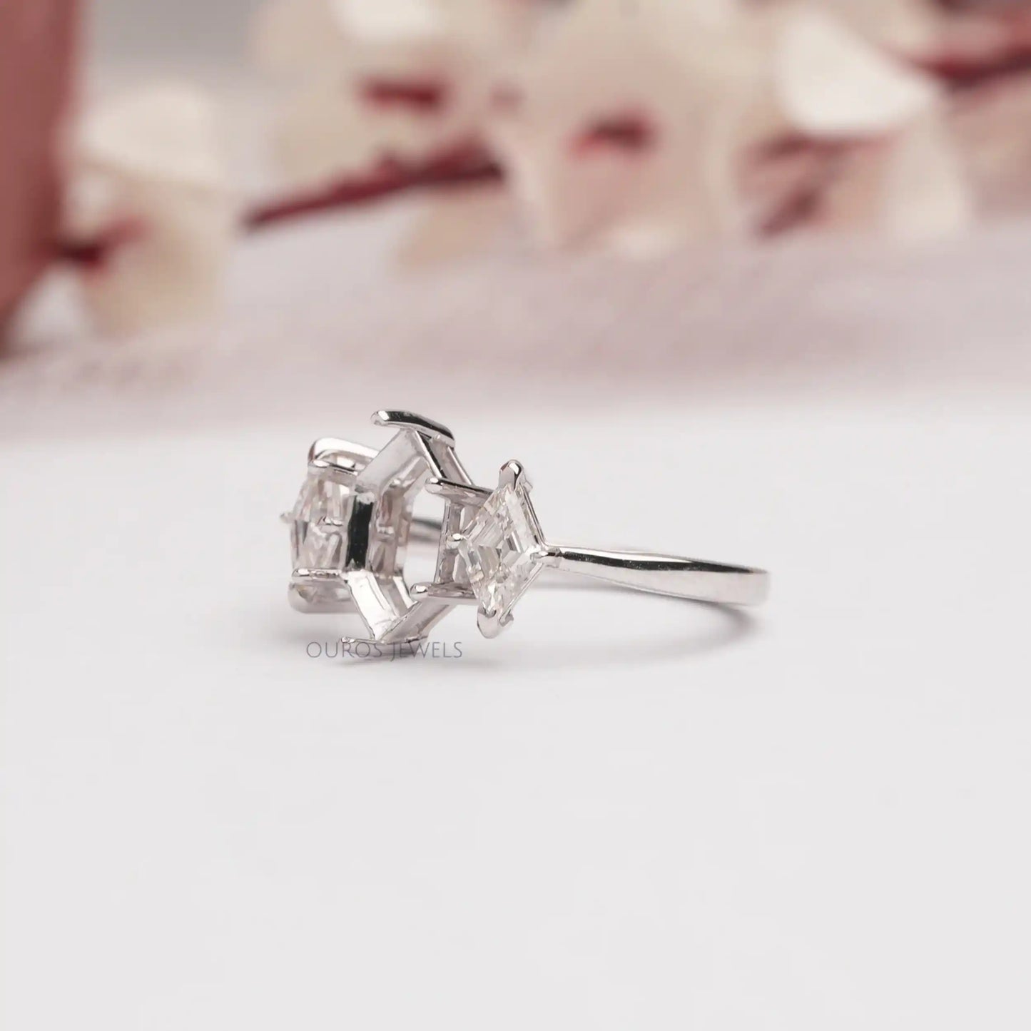 Semi  Mount  Three Stone  Lozenge Cut Diamond  Ring