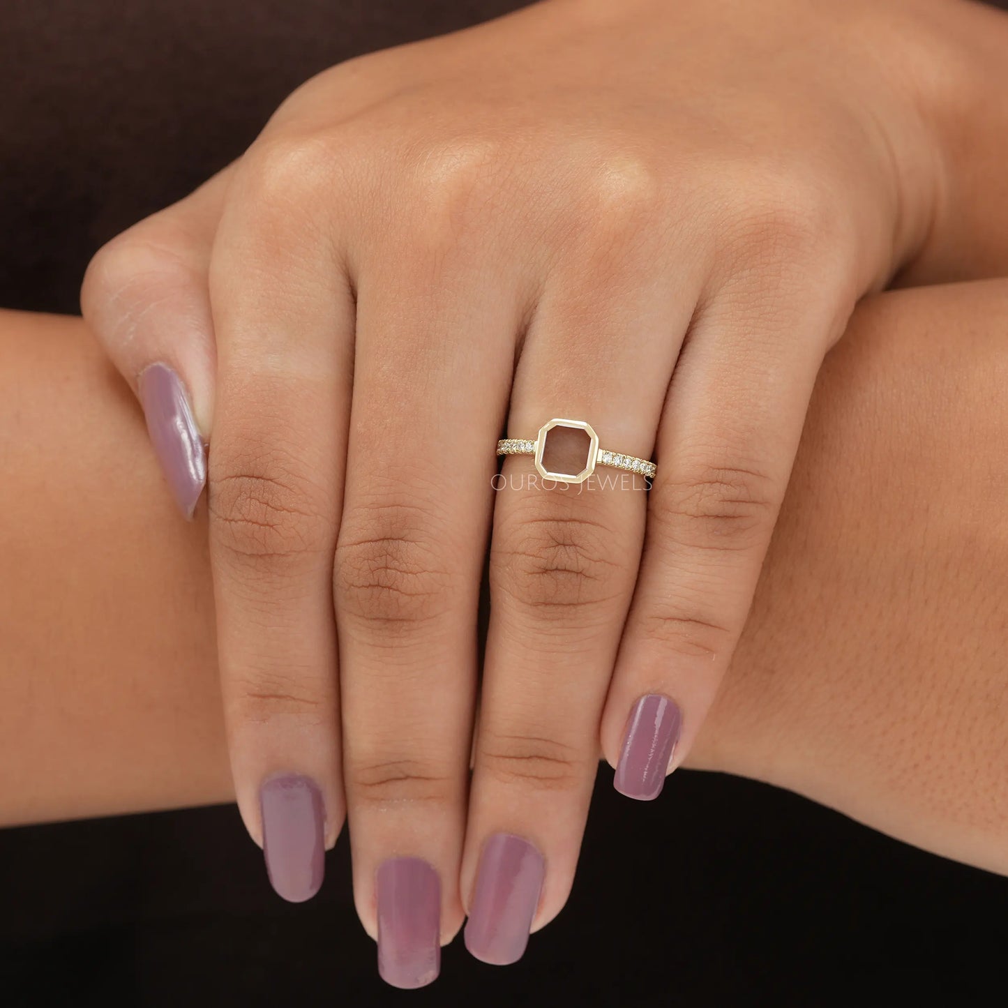 Asscher Portrait Cut Solitaire Accent Ring