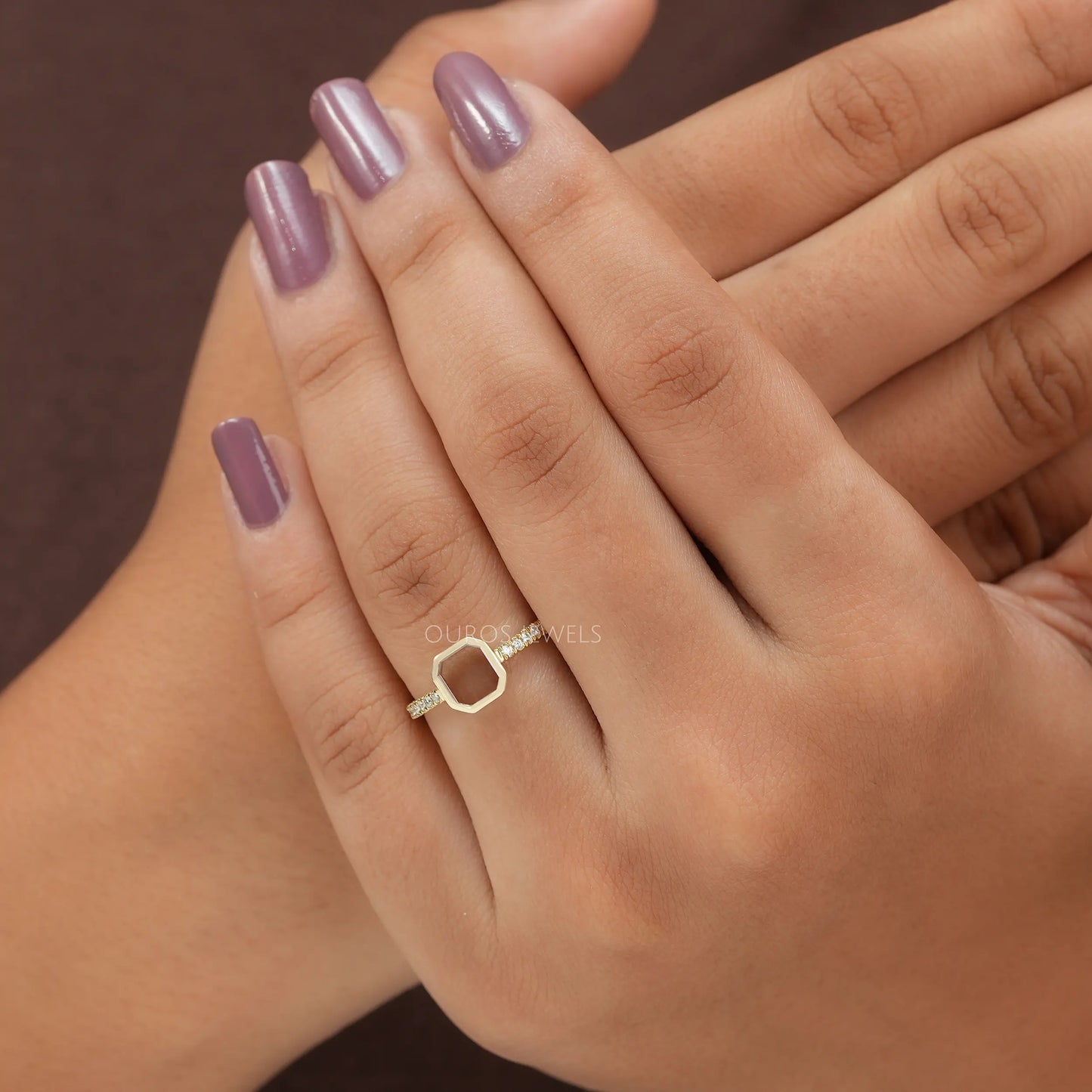 Asscher Portrait Cut Solitaire Accent Ring