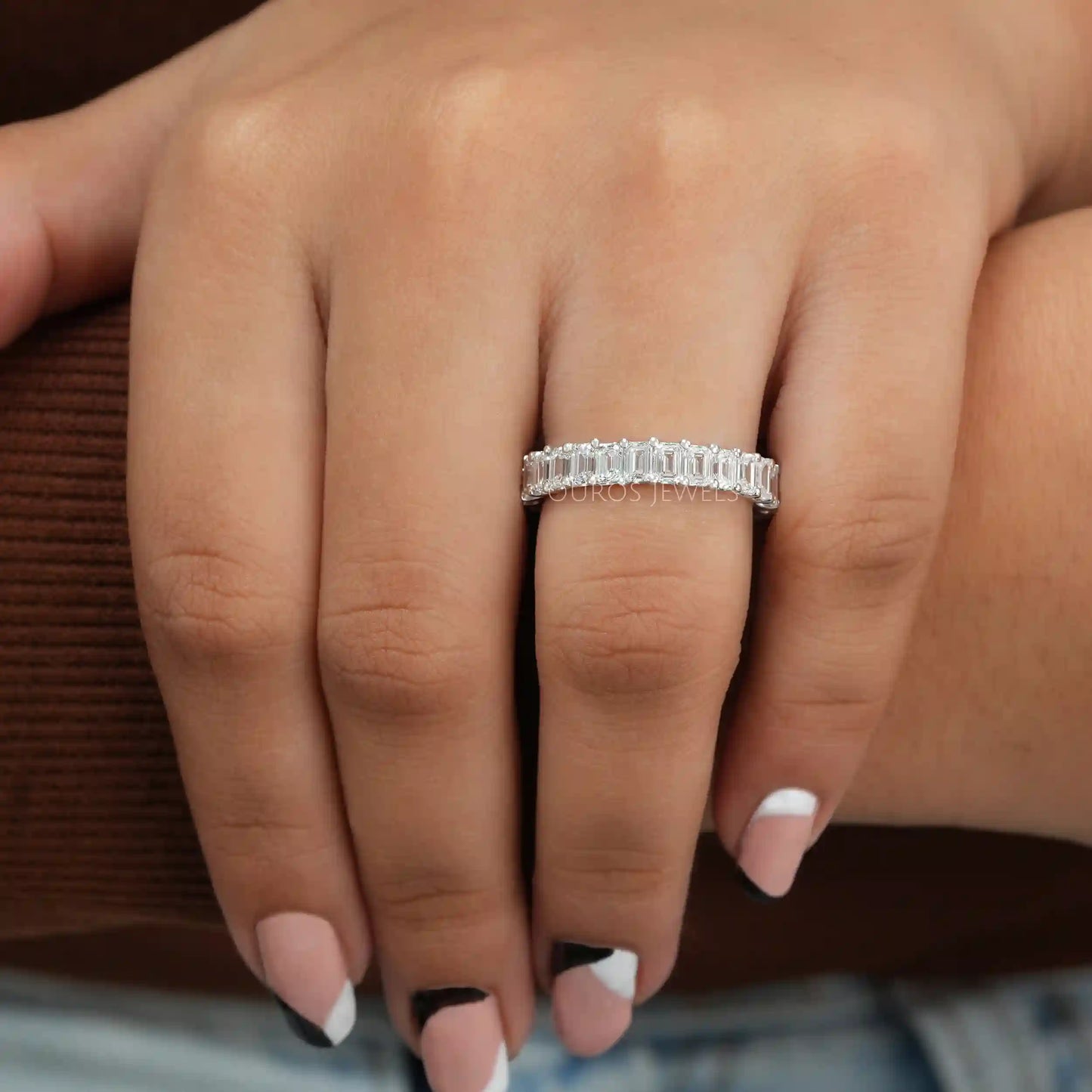 Emerald cut Lab Diamond Wedding Band