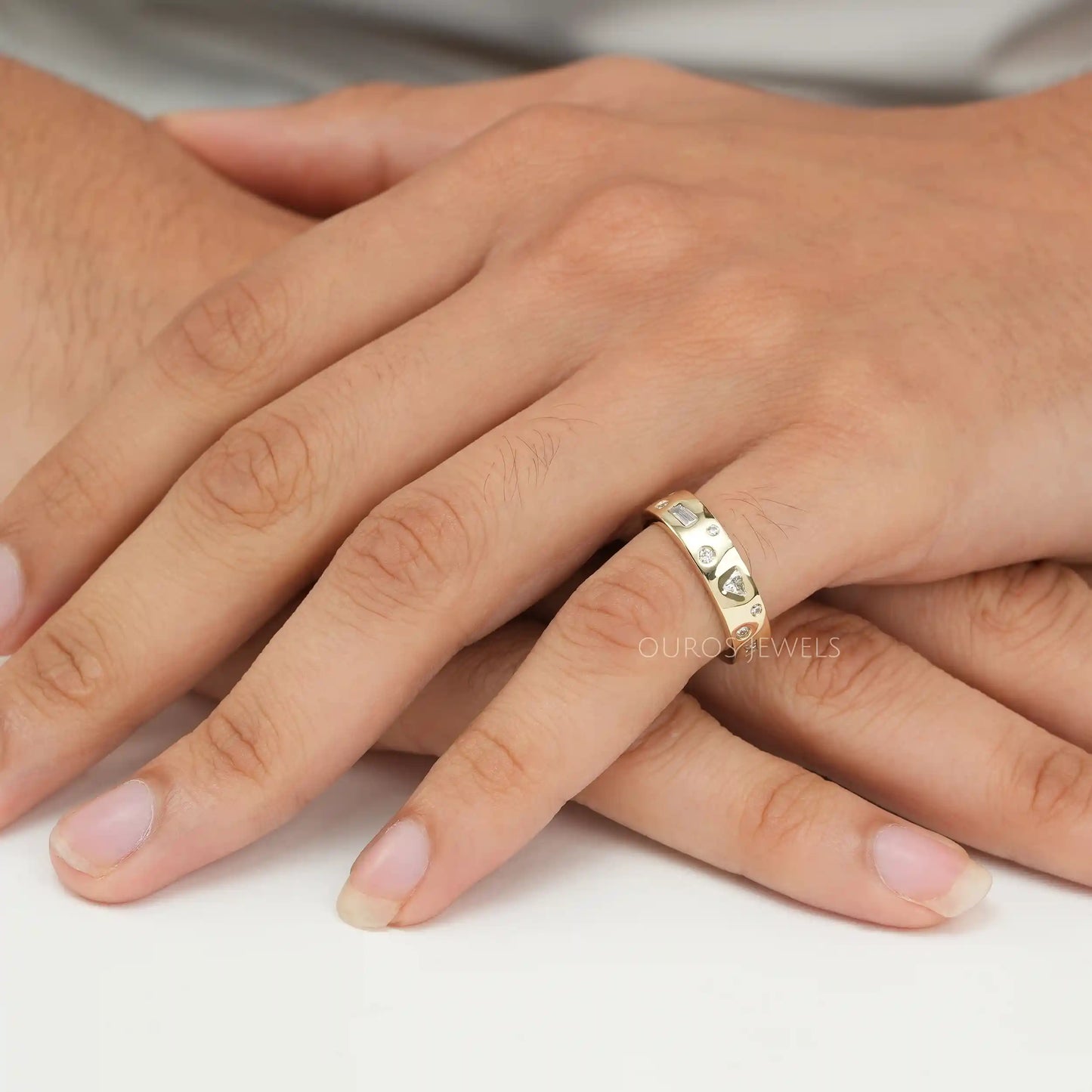 Multi Shape Flush Set Wedding Band