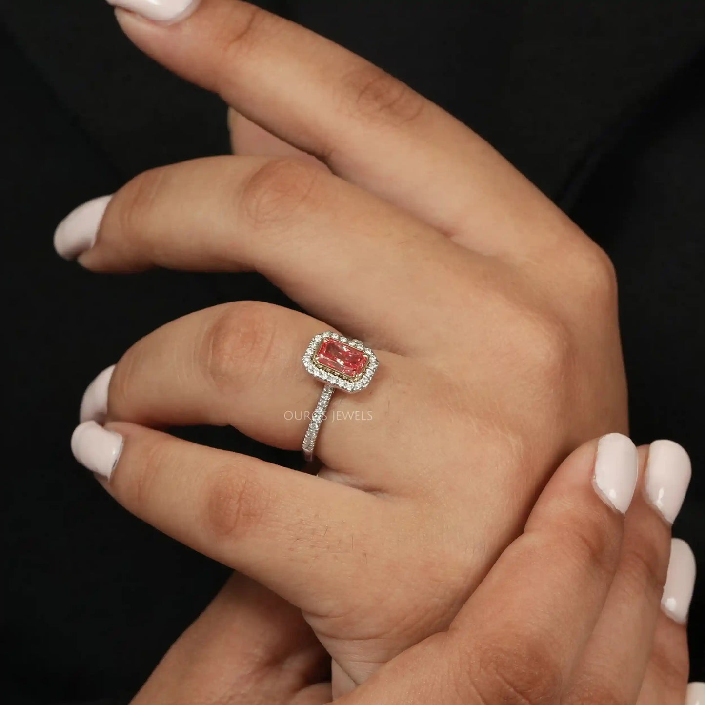 Pink Radiant  Cut Lab Diamond  Ring