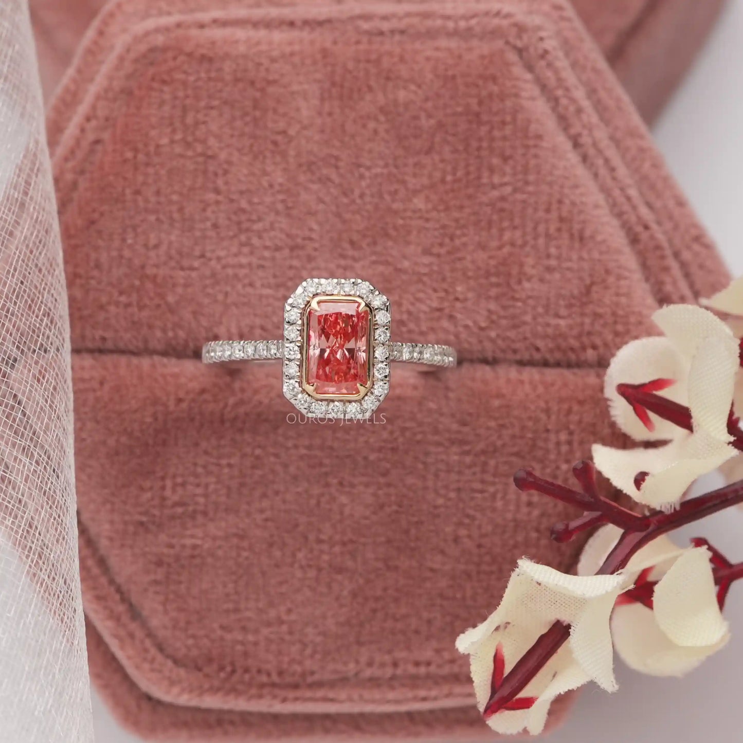 Pink Radiant  Cut Lab Diamond  Ring