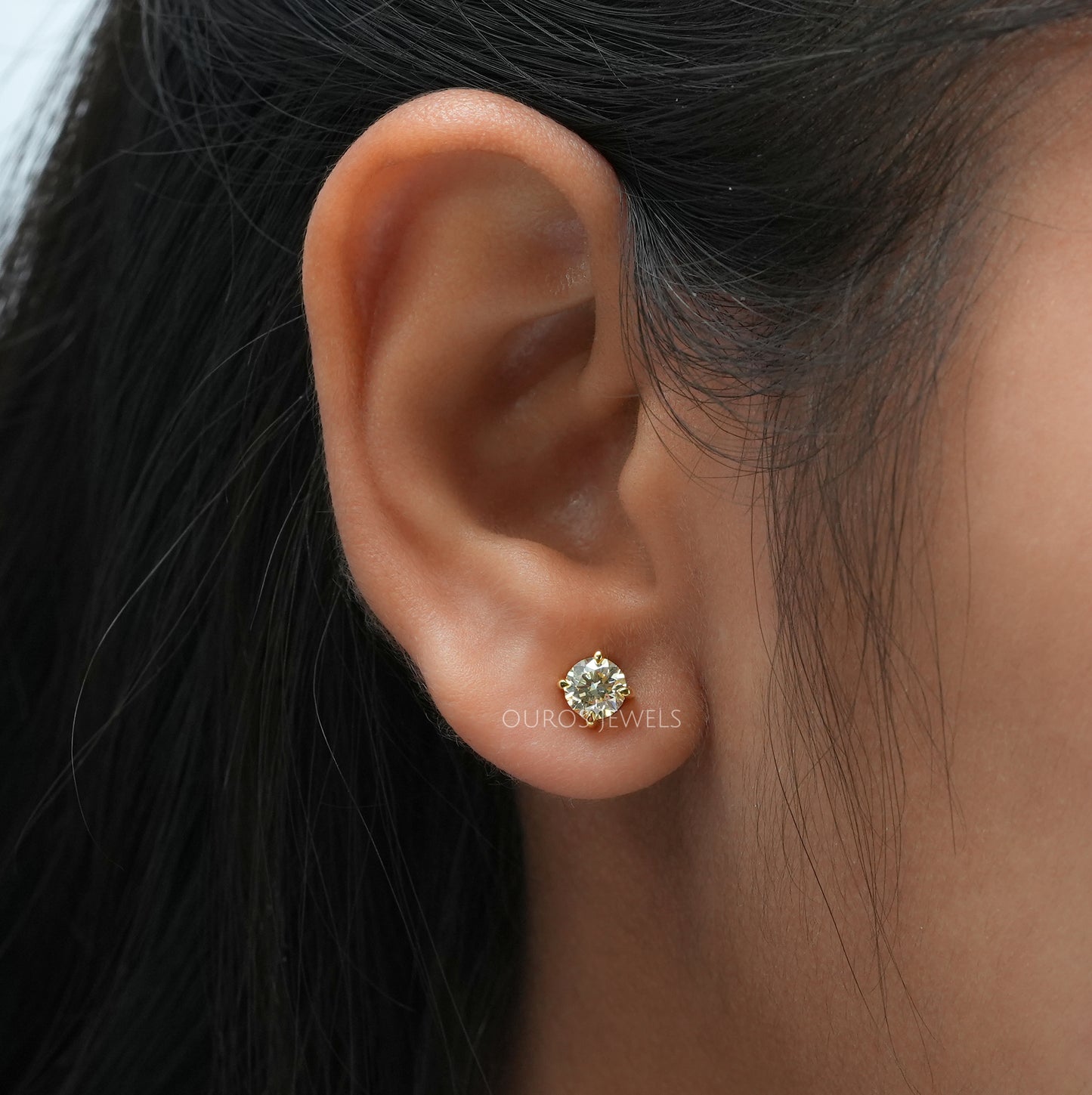Yellow Round Cut Stud Earrings
