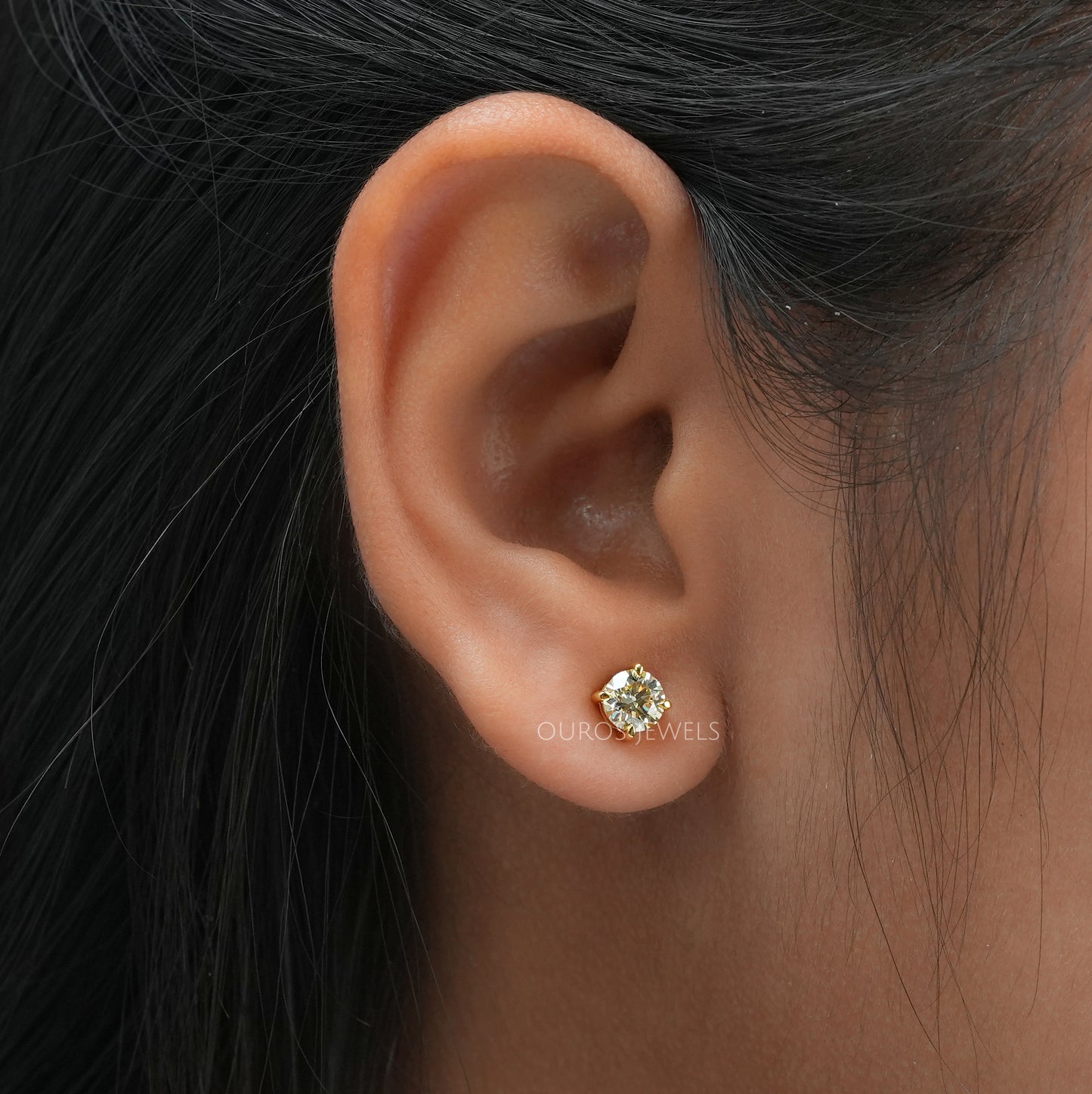 Yellow Round Cut Stud Earrings