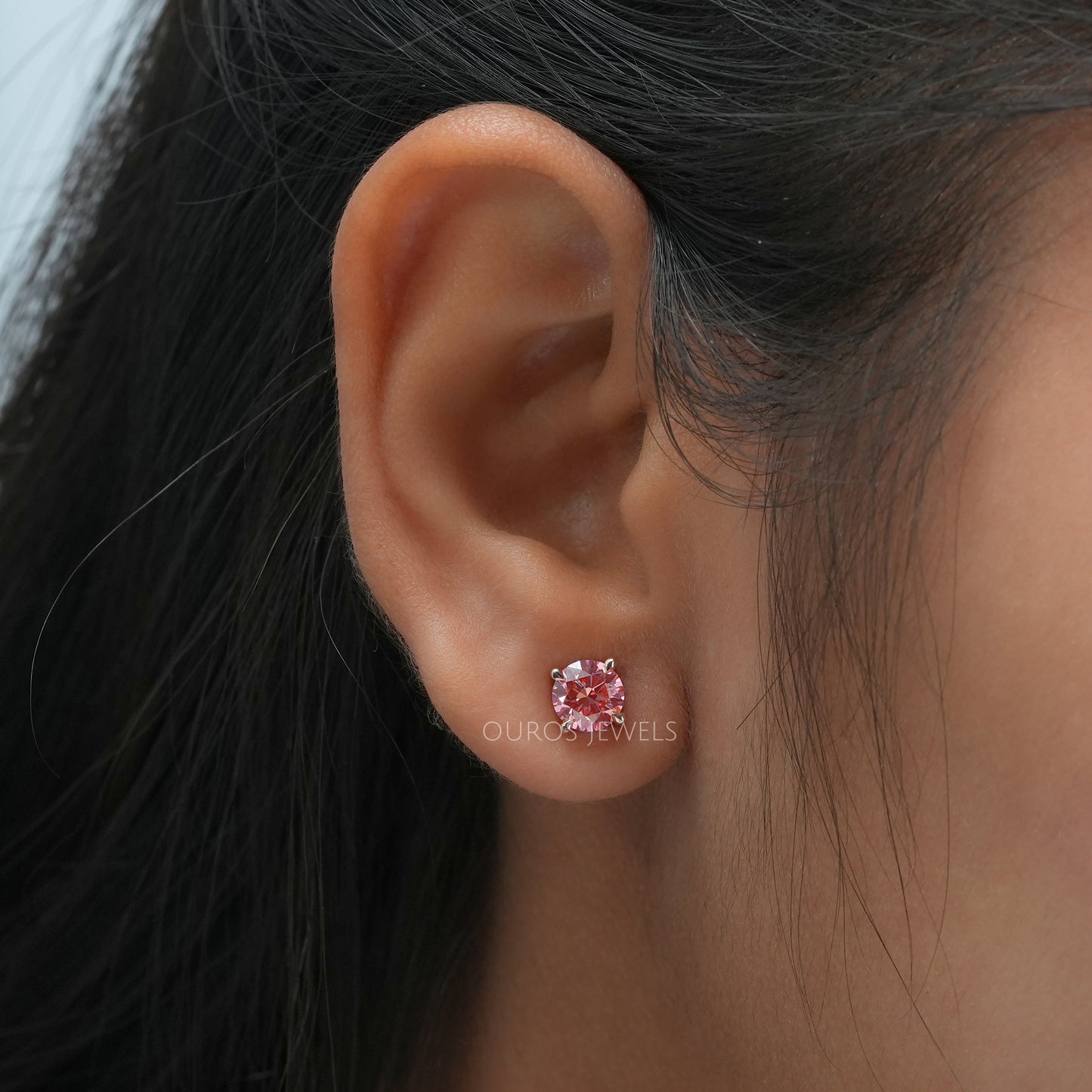 Pink Round Cut Screw Back Stud
