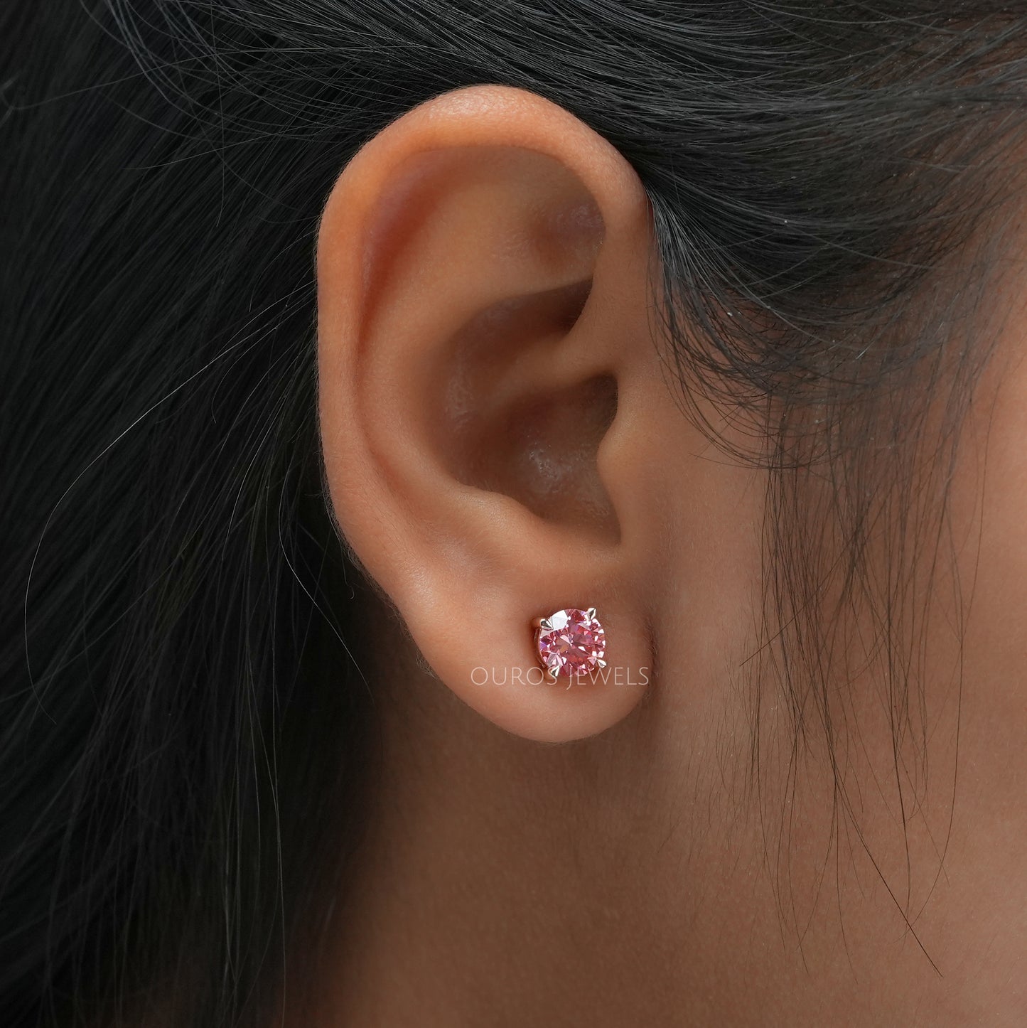 Pink Round Cut Screw Back Stud