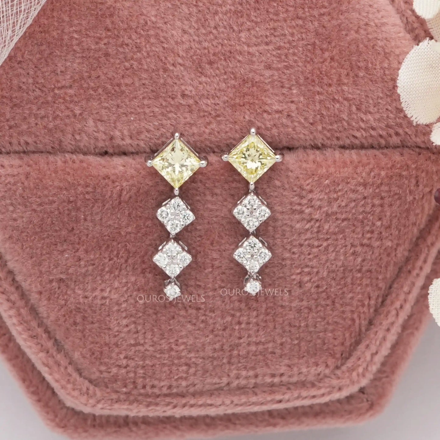 Yellow Princess Cut Lab Diamond Earrings