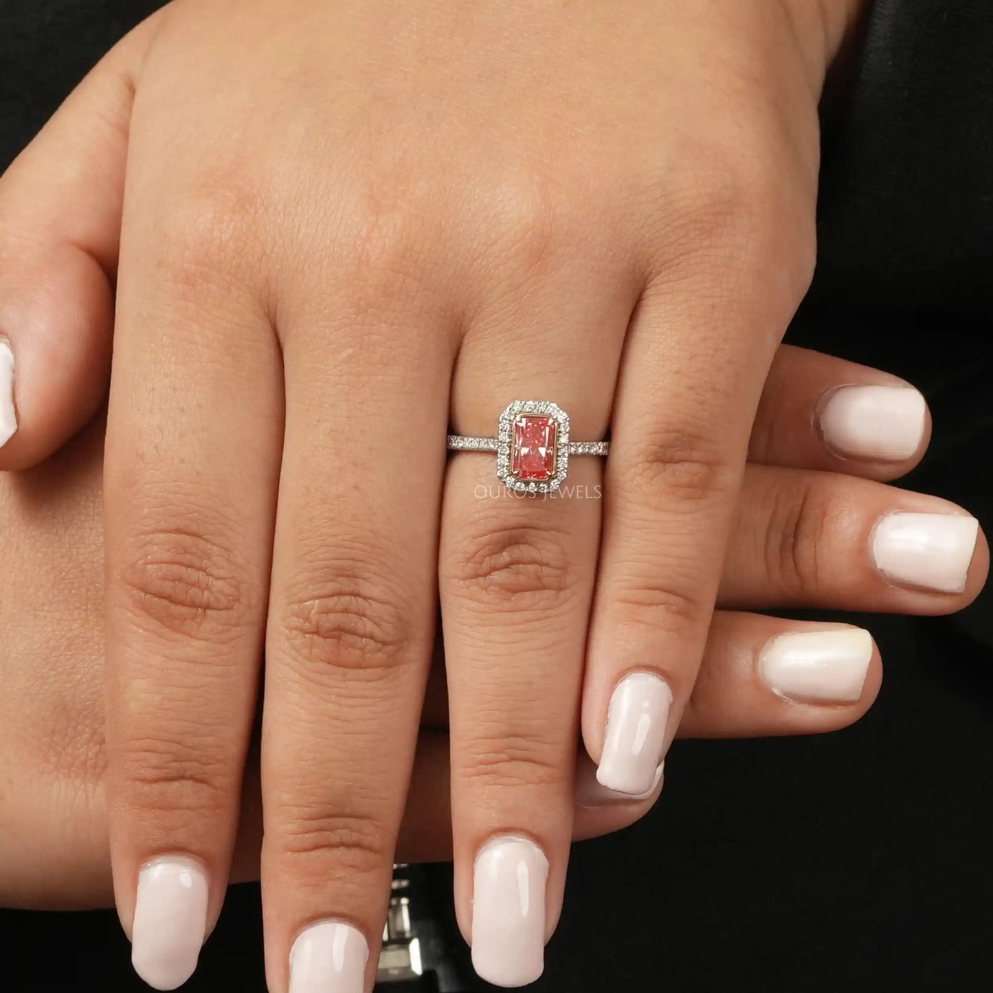 Pink Radiant  Cut Lab Diamond  Ring