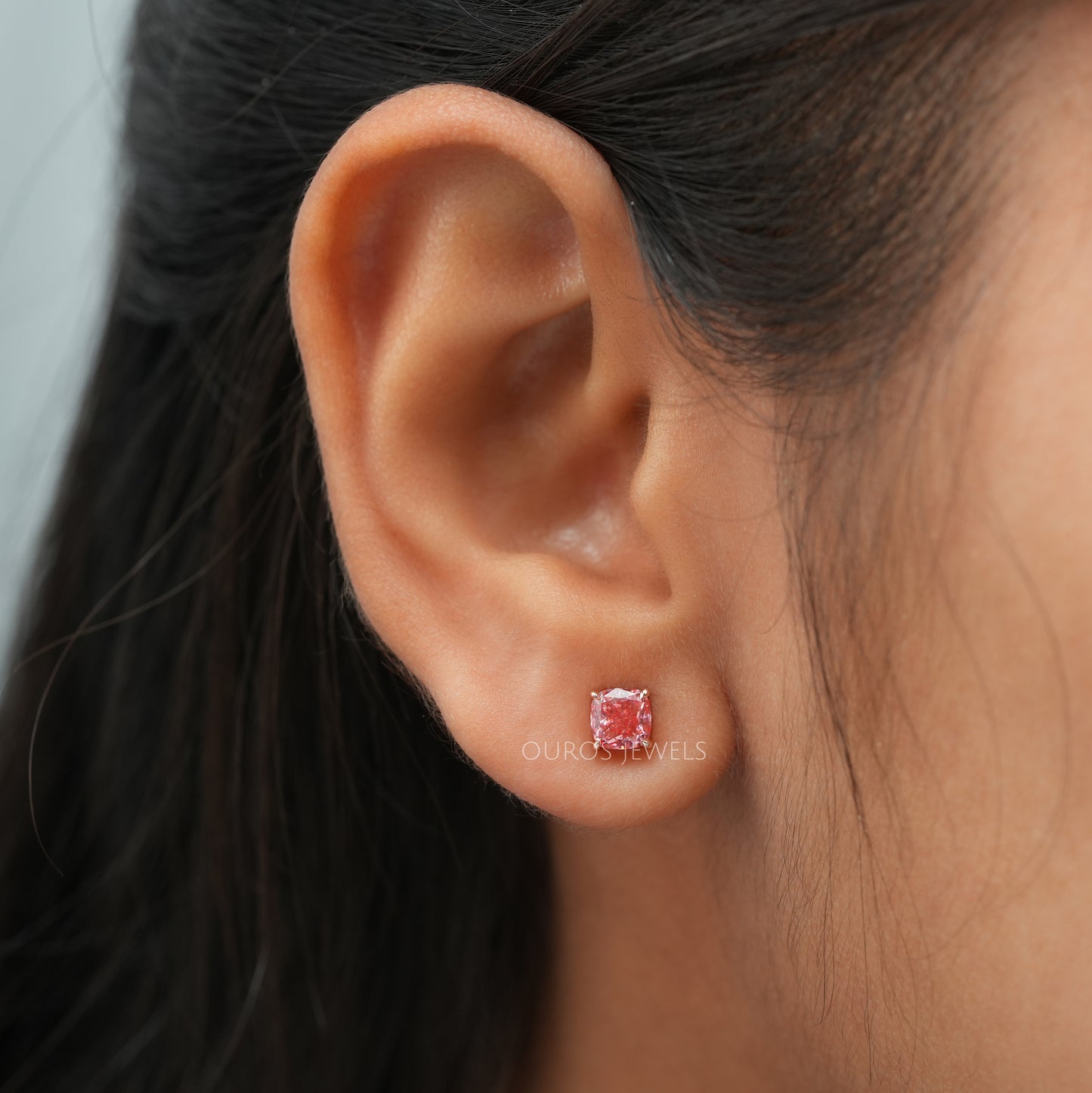 Pink Cushion Cut Lab Diamond Stud